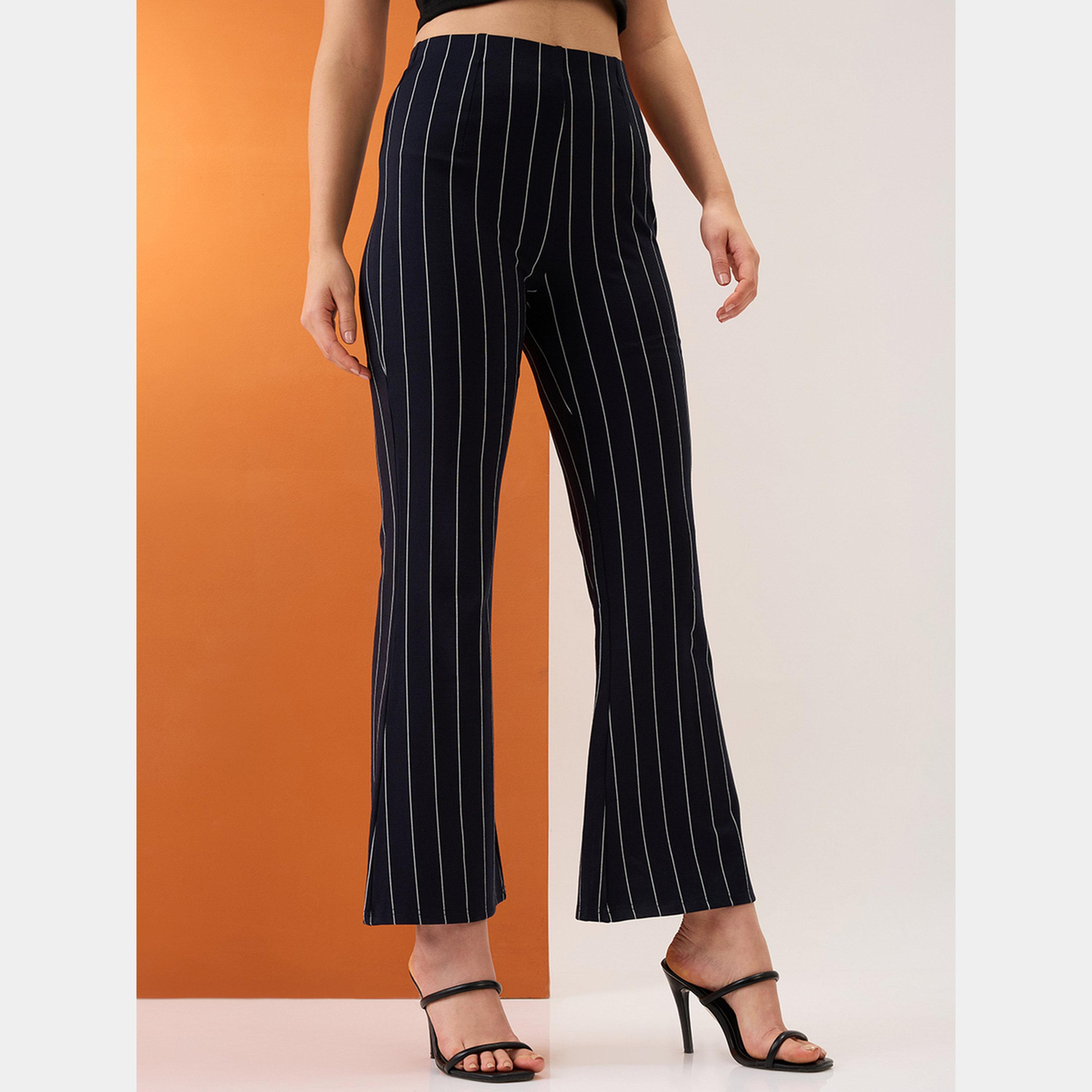 Globus X Styli Navy Blue Striped Bootcut Trousers-women-clothing-bottoms-trousers-image-3