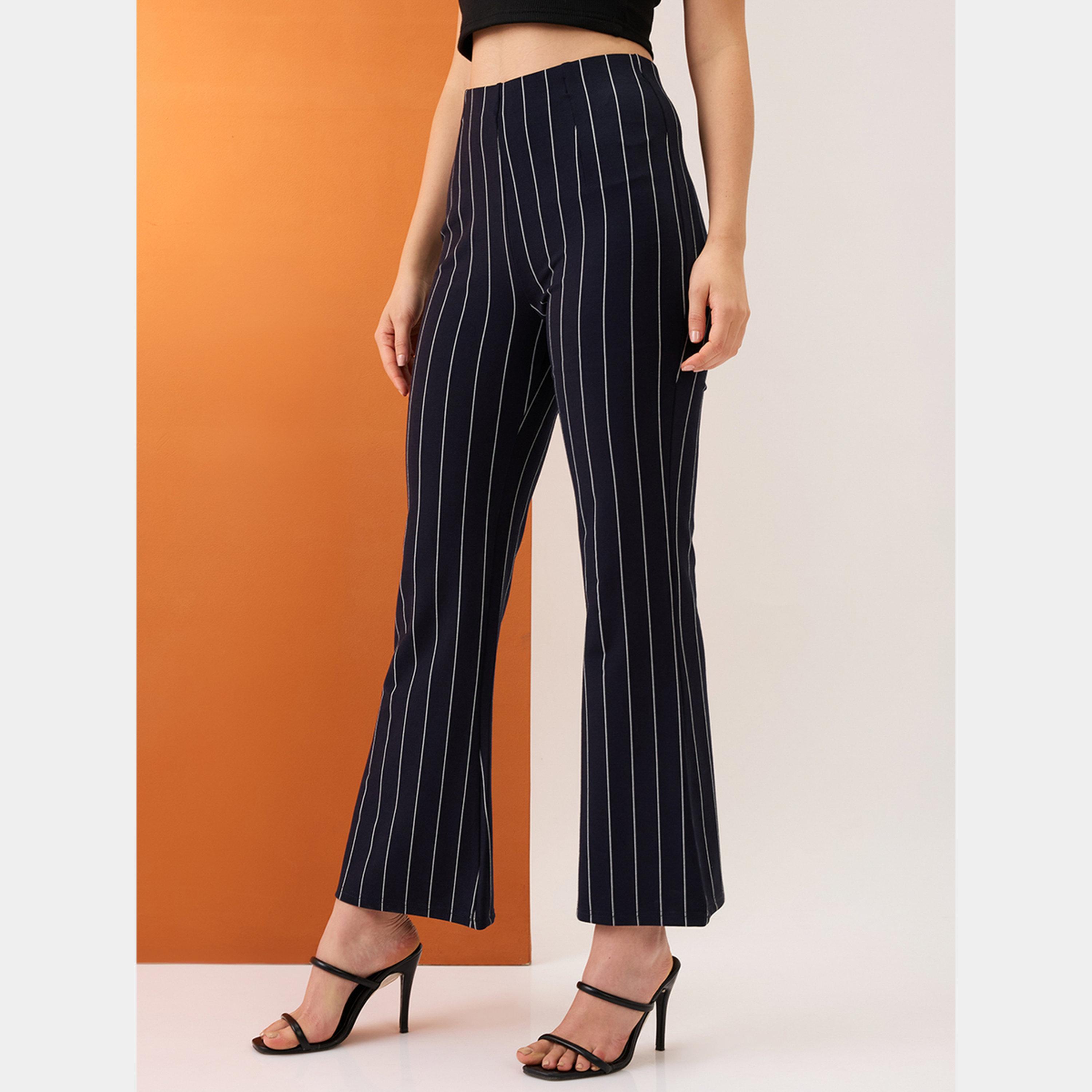 Globus X Styli Navy Blue Striped Bootcut Trousers-women-clothing-bottoms-trousers-image-4