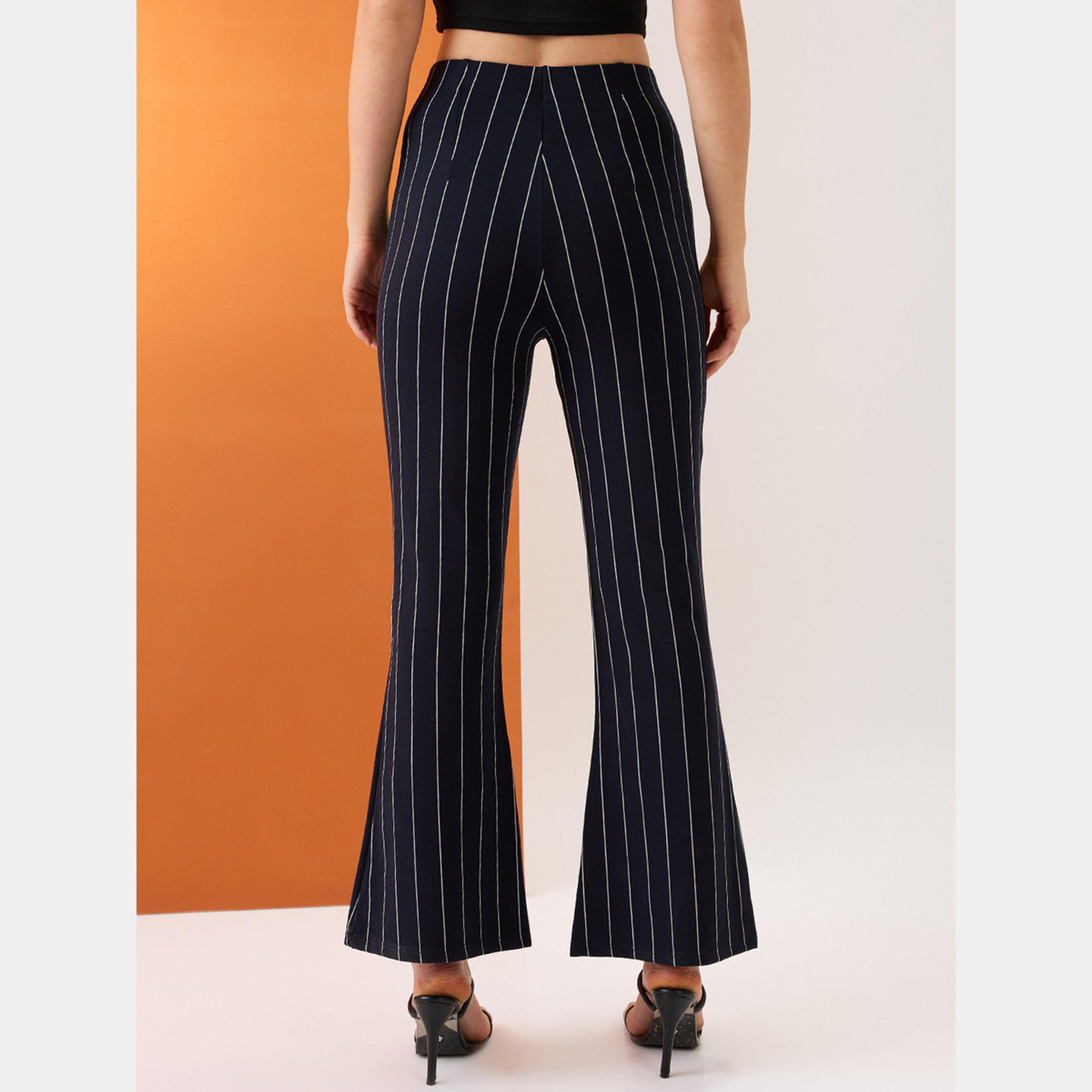 Globus X Styli Navy Blue Striped Bootcut Trousers-women-clothing-bottoms-trousers-image-5