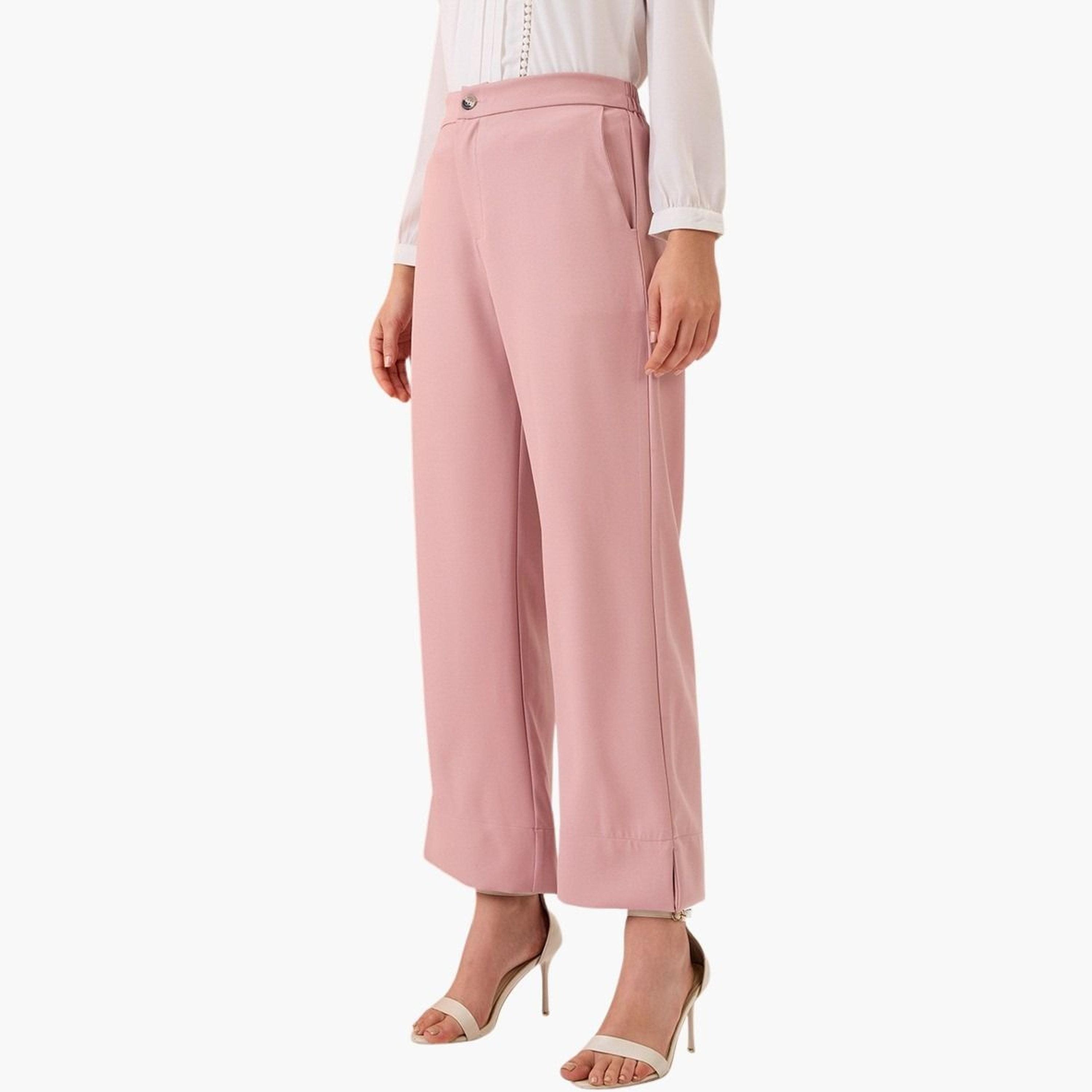 غلوبوس × ستايلي - بنطال وردي سادة خصر متوسط الارتفاع بقصّة مريحة للنساء-women-clothing-bottoms-trousers-image-4