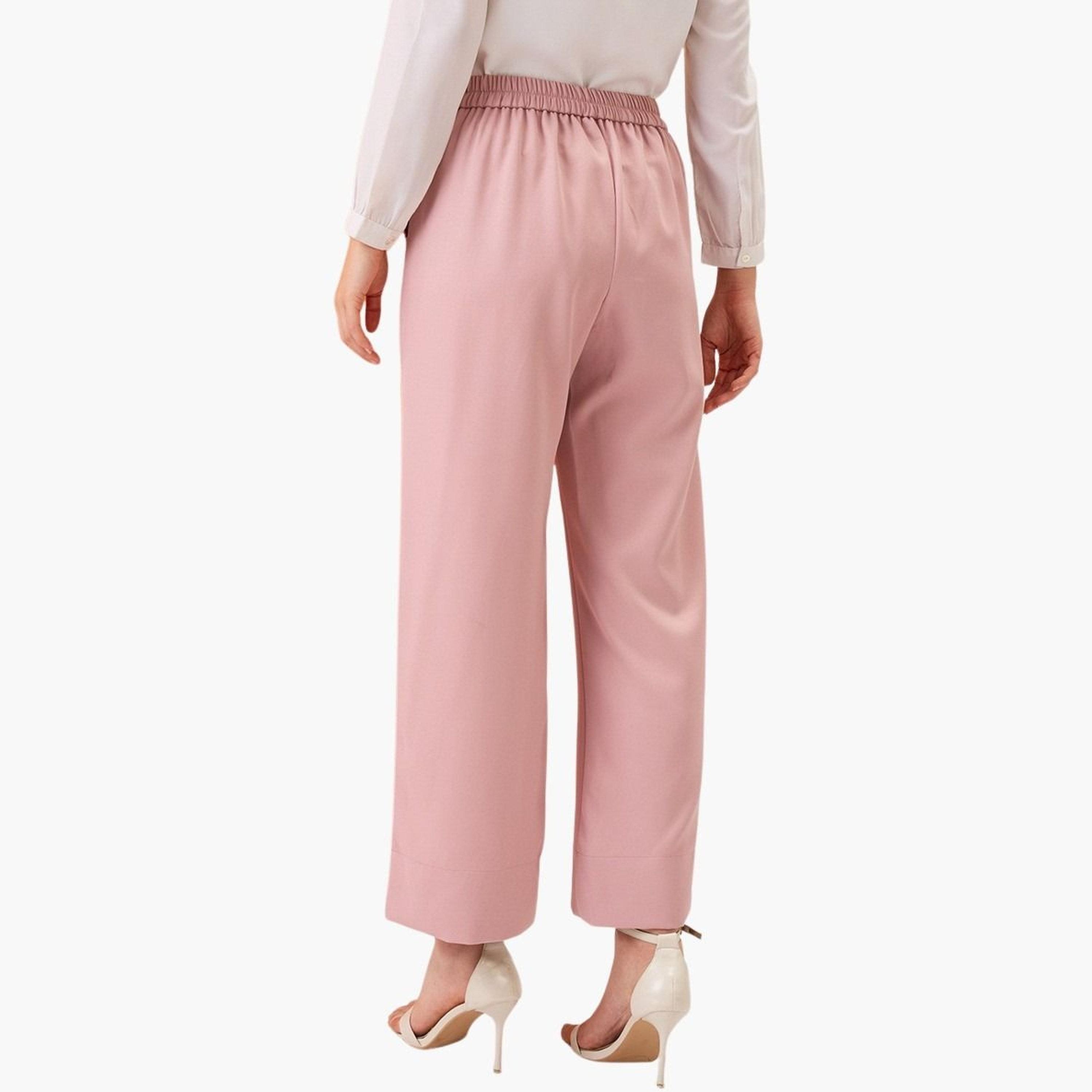 غلوبوس × ستايلي - بنطال وردي سادة خصر متوسط الارتفاع بقصّة مريحة للنساء-women-clothing-bottoms-trousers-image-5