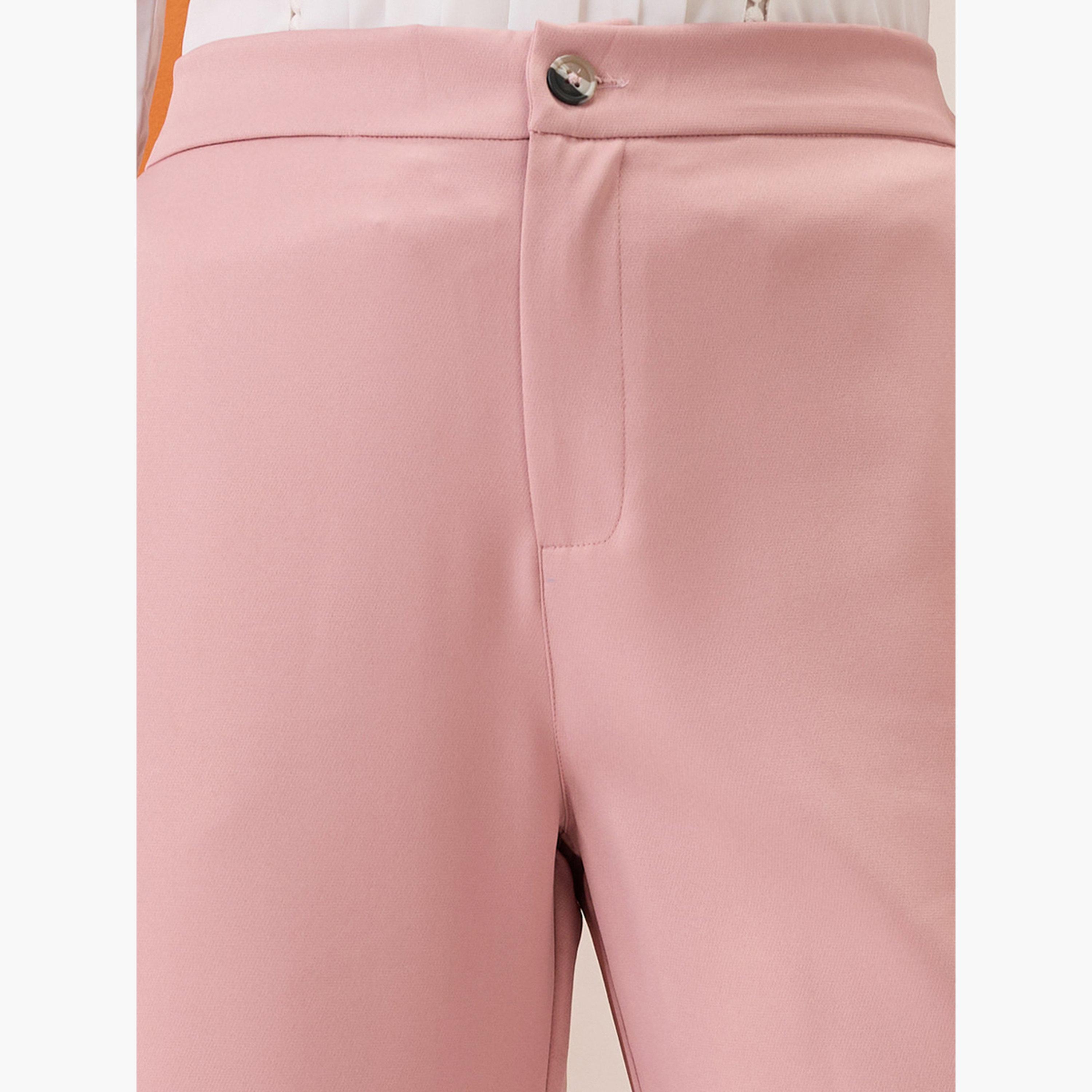 غلوبوس × ستايلي - بنطال وردي سادة خصر متوسط الارتفاع بقصّة مريحة للنساء-women-clothing-bottoms-trousers-image-6