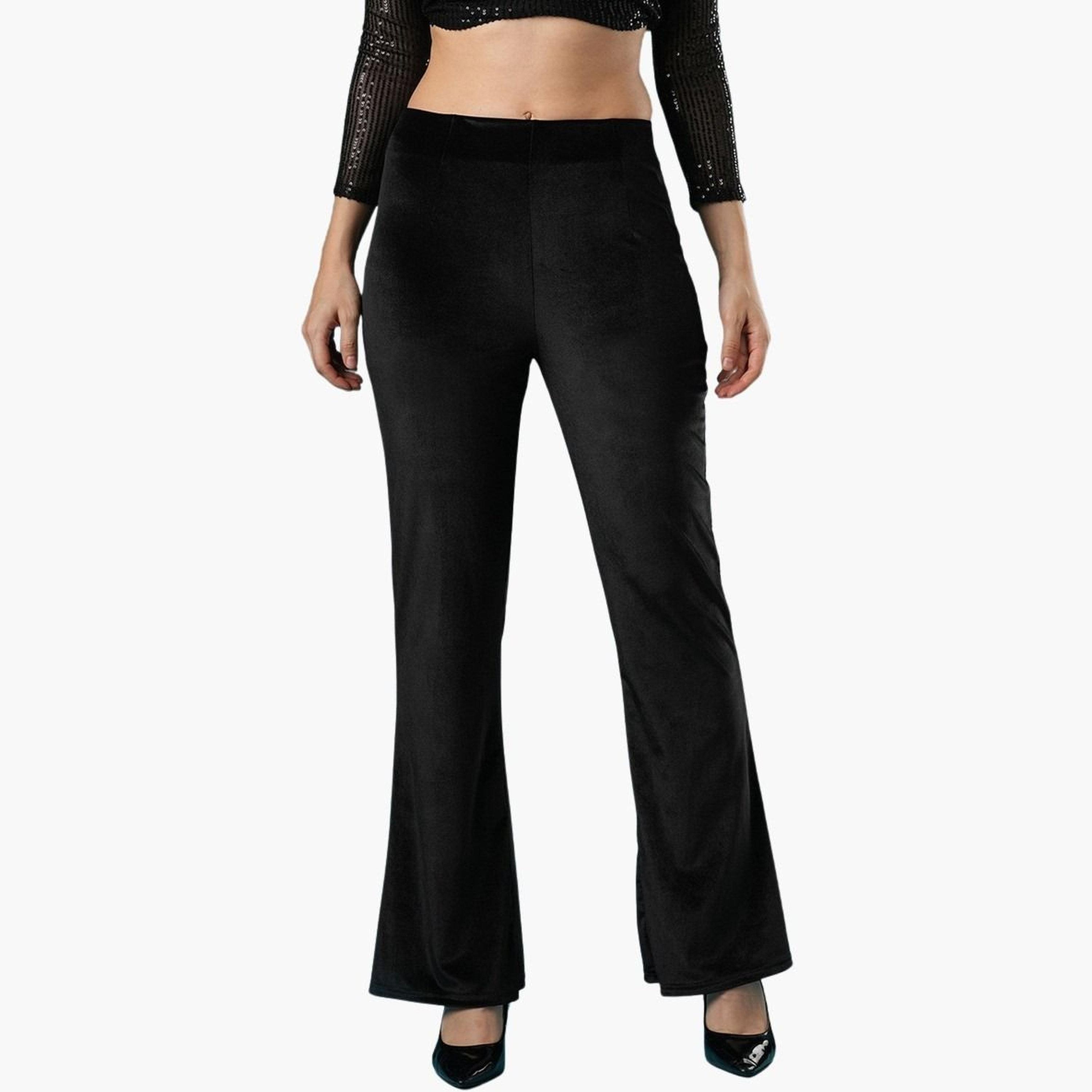 غلوبوس × ستايلي - بنطال جينز ضيق مطاطي بمظهر مخملي أسود للنساء-women-clothing-bottoms-leggings-image-1
