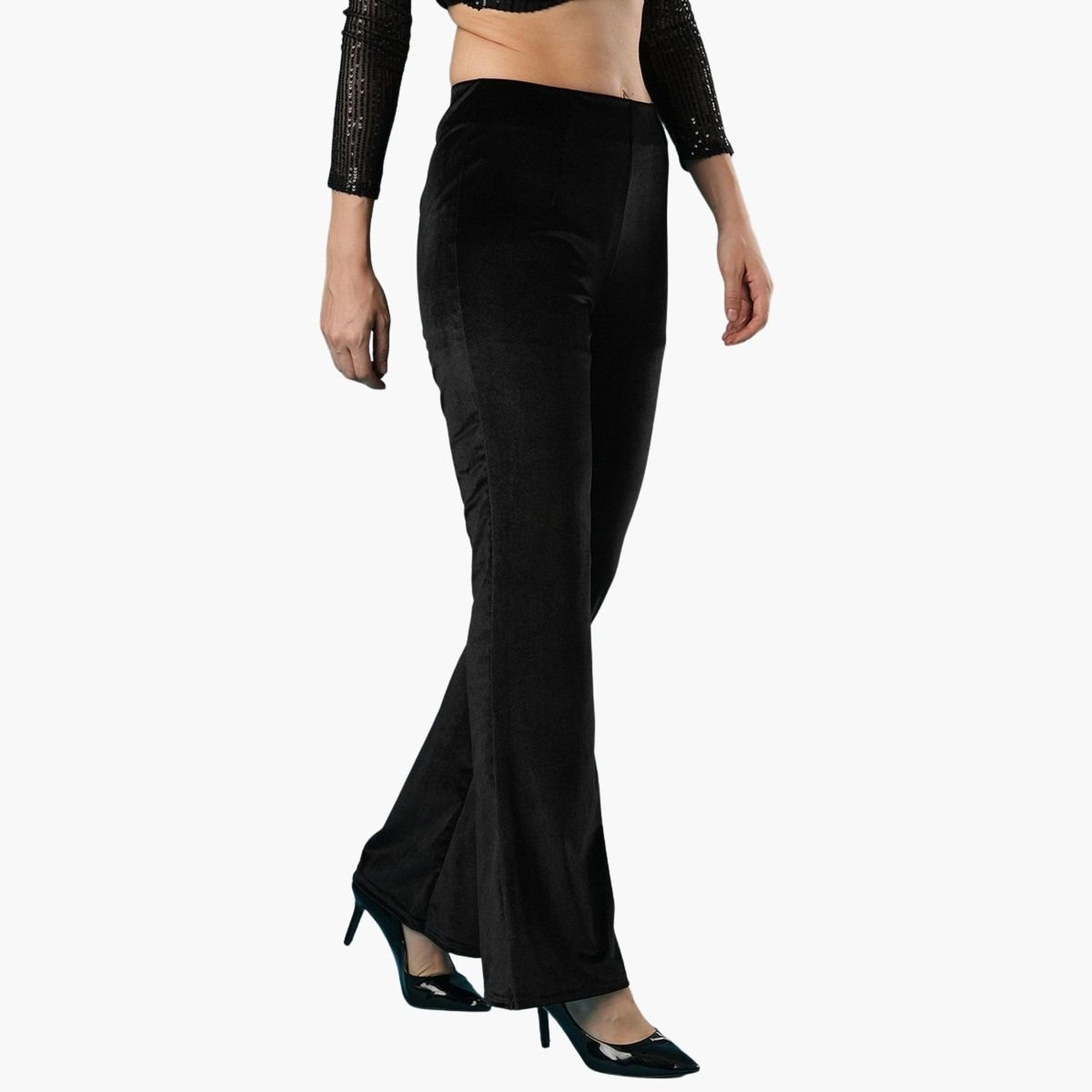 غلوبوس × ستايلي - بنطال جينز ضيق مطاطي بمظهر مخملي أسود للنساء-women-clothing-bottoms-leggings-image-3