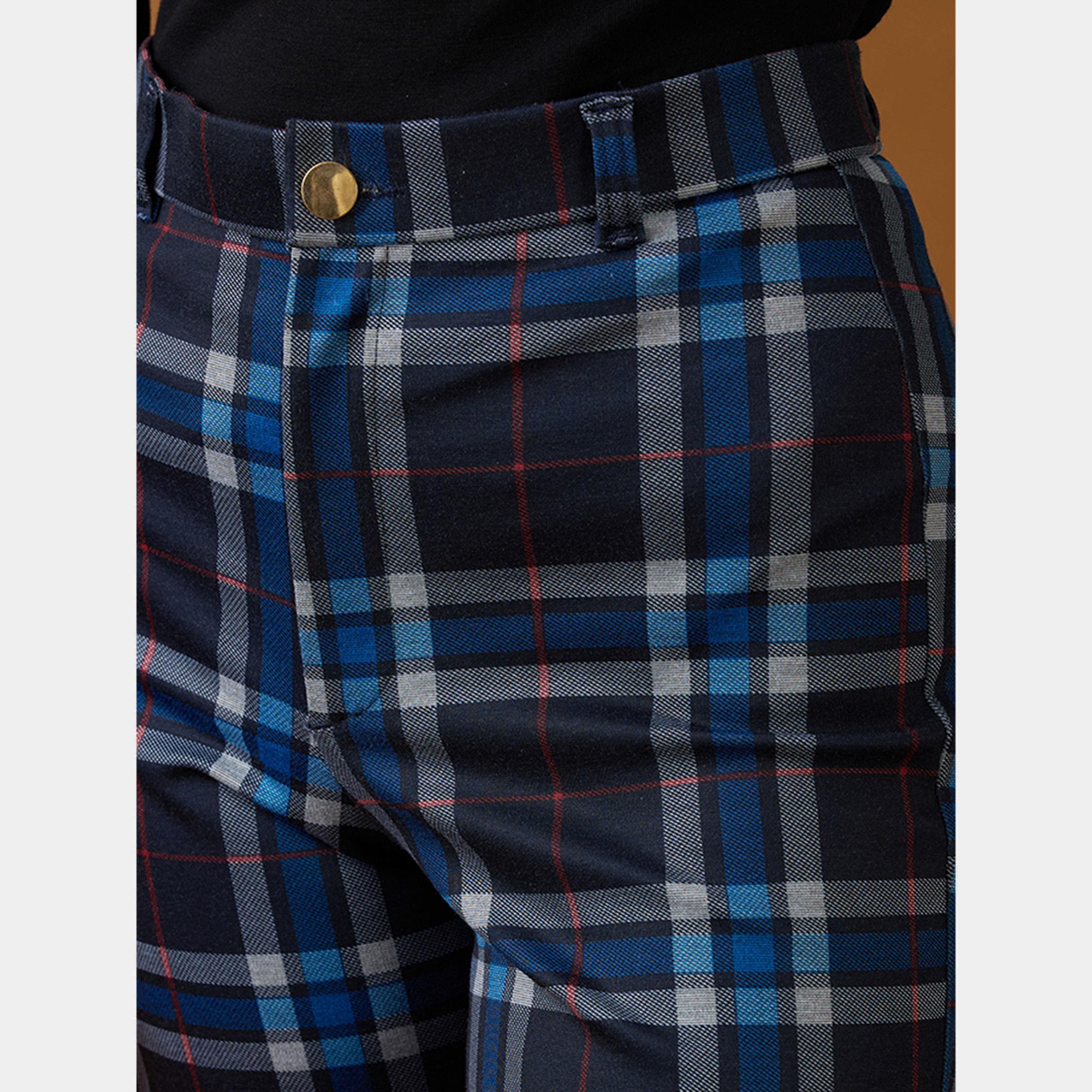 غلوبوص × ستايلي - بنطال أزرق بقصة مستقيمة وخصر متوسط ​​ومربعات-women-clothing-bottoms-trousers-image-6