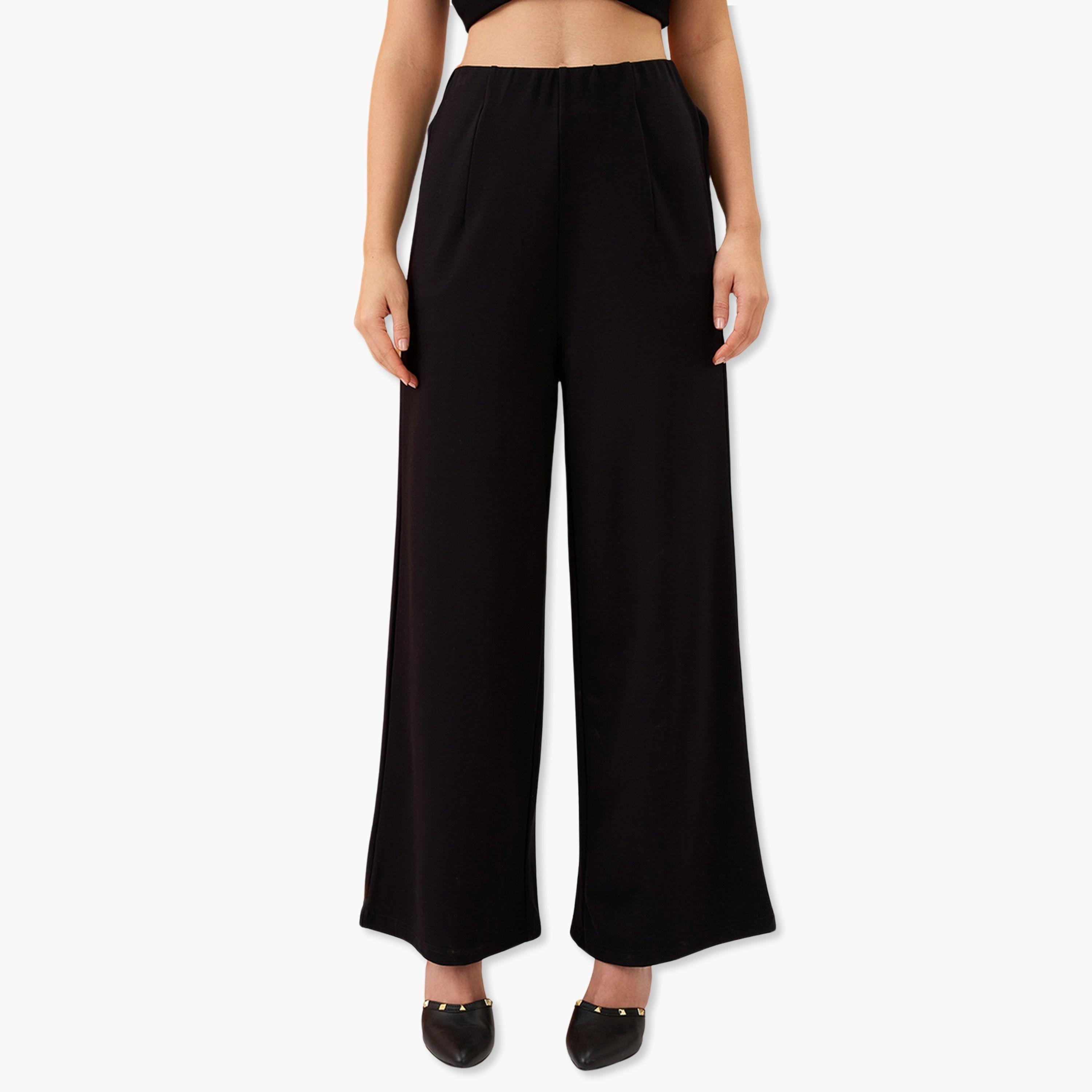 Globus X Styli Black Solid Mid-Rise Wide Leg Trousers-women-clothing-bottoms-trousers-image-1