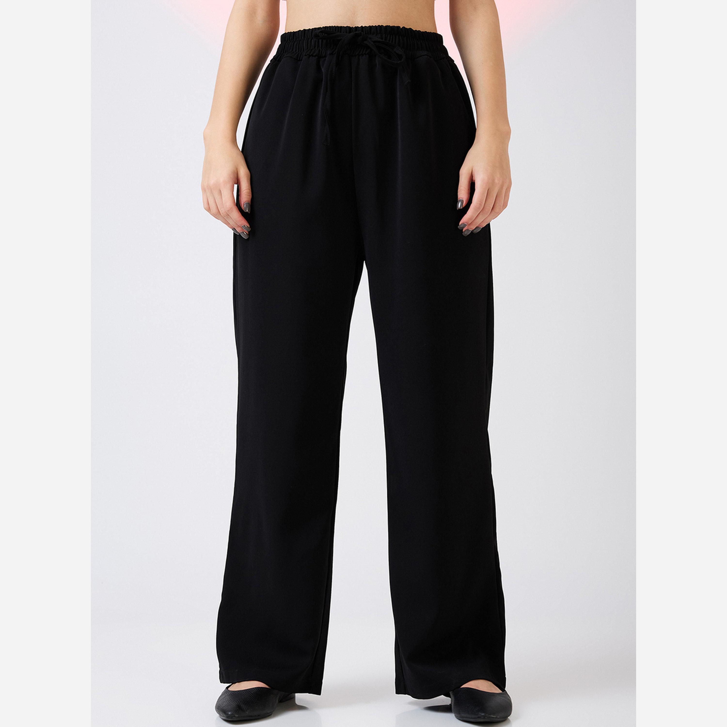 غلوبوص × ستايلي - بنطال نسائي لون أسود متوسط الارتفاع قصة عادية-women-clothing-bottoms-trousers-image-1