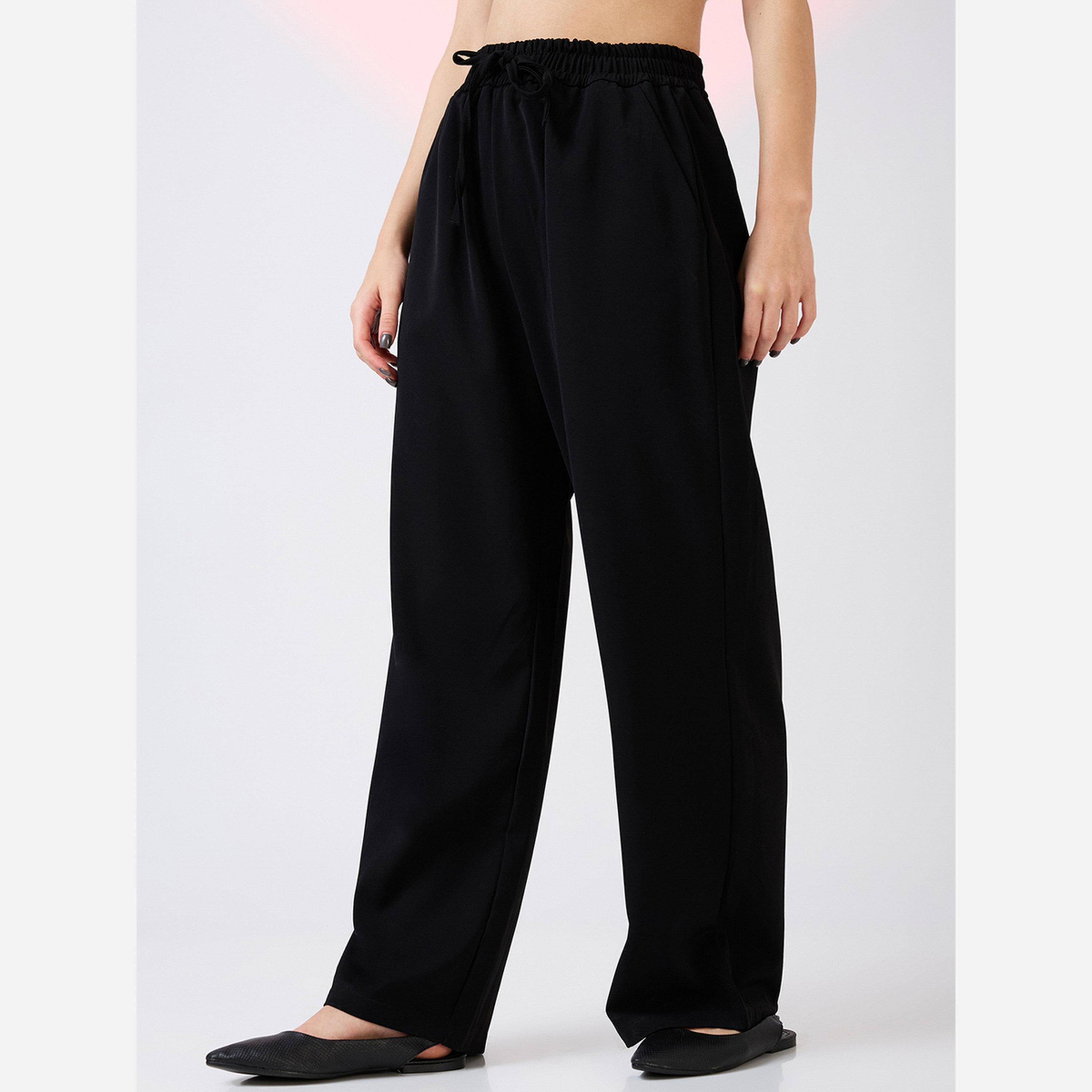 غلوبوص × ستايلي - بنطال نسائي لون أسود متوسط الارتفاع قصة عادية-women-clothing-bottoms-trousers-image-3