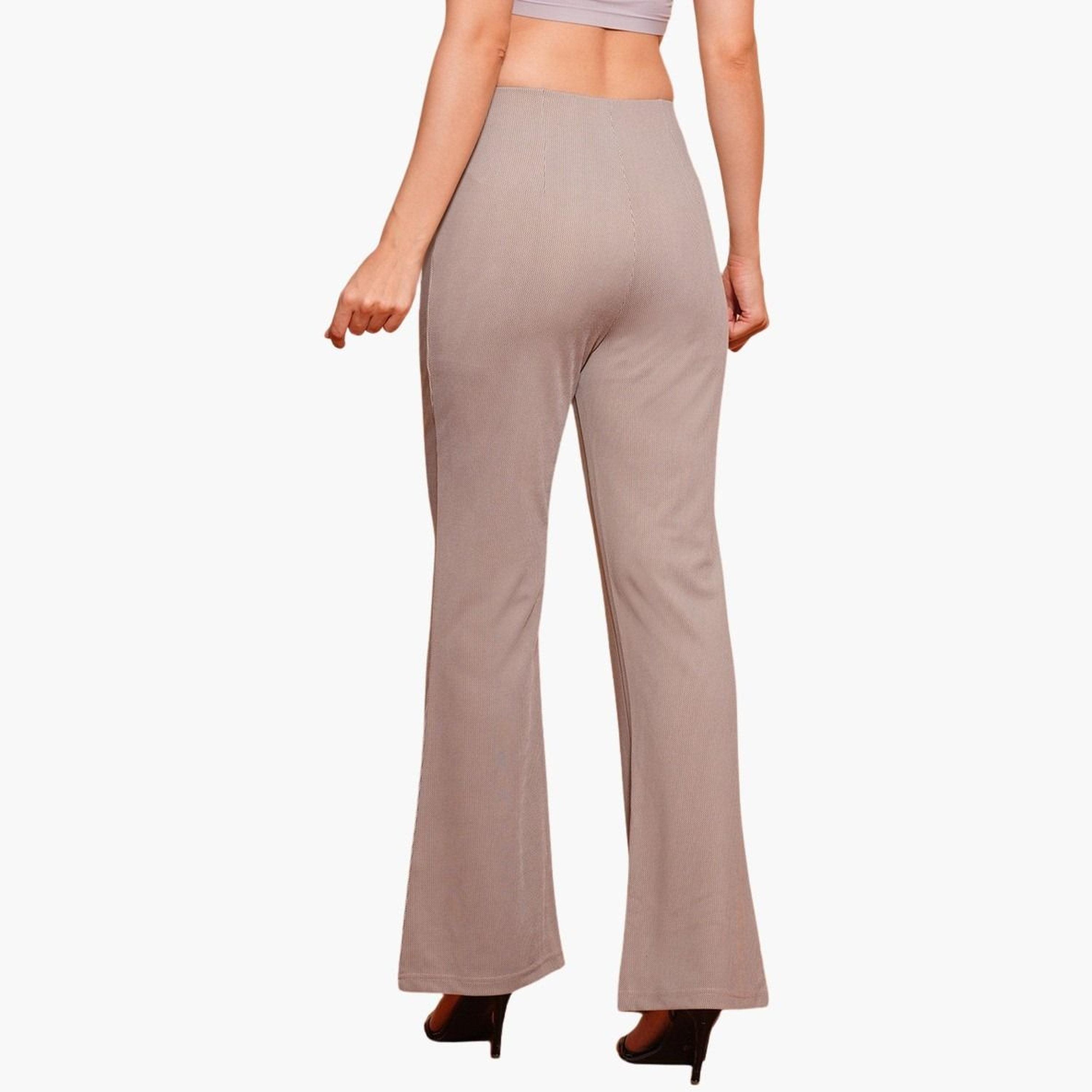 غلوبوس × ستايلي - بنطال رياضي للعمل بمشبك معدني قماش قابل للتمدد باللون البيج للنساء-women-clothing-bottoms-trousers-image-4
