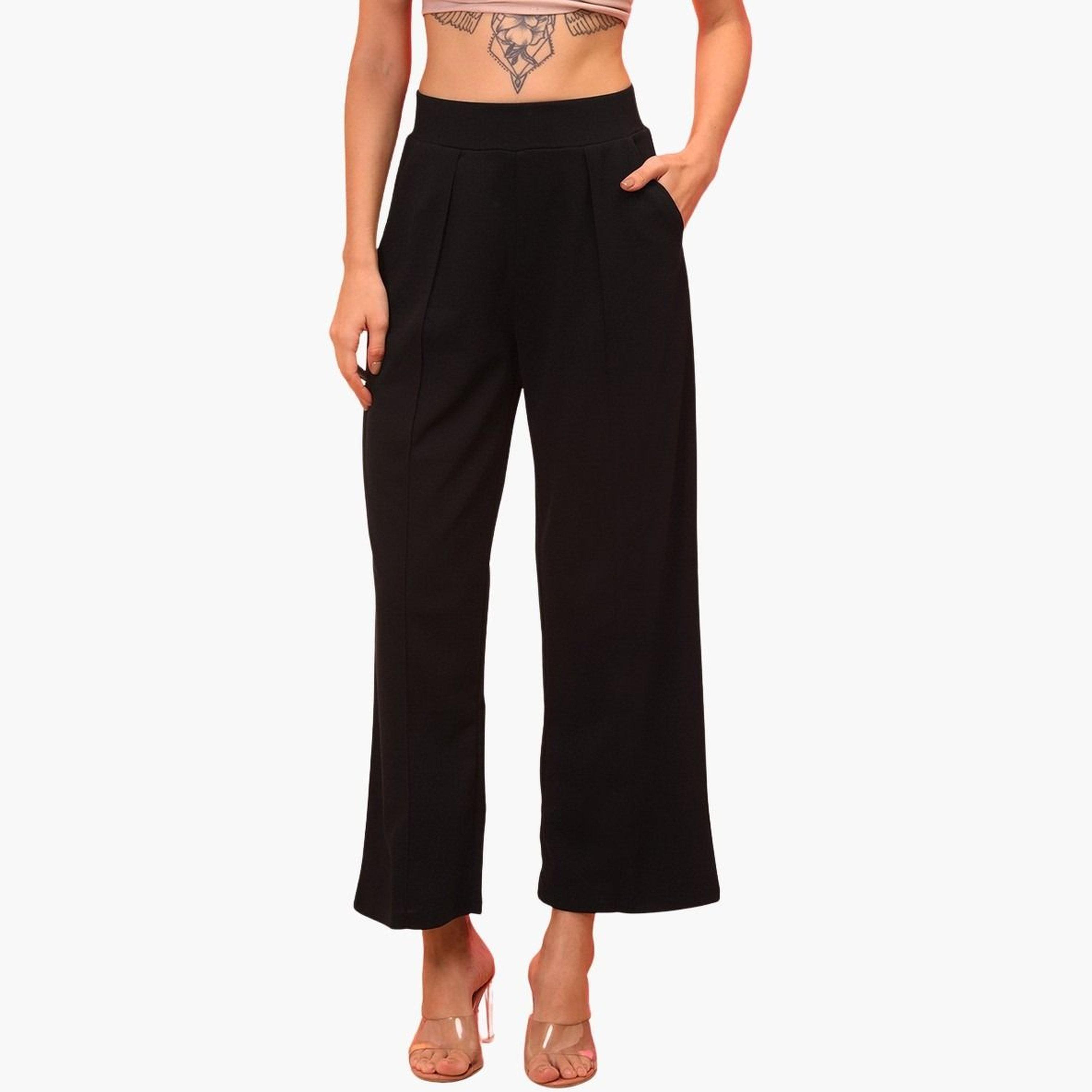 غلوبوس × ستايلي - بنطال أسود واسع الساق مطوي للنساء-women-clothing-bottoms-trousers-image-1