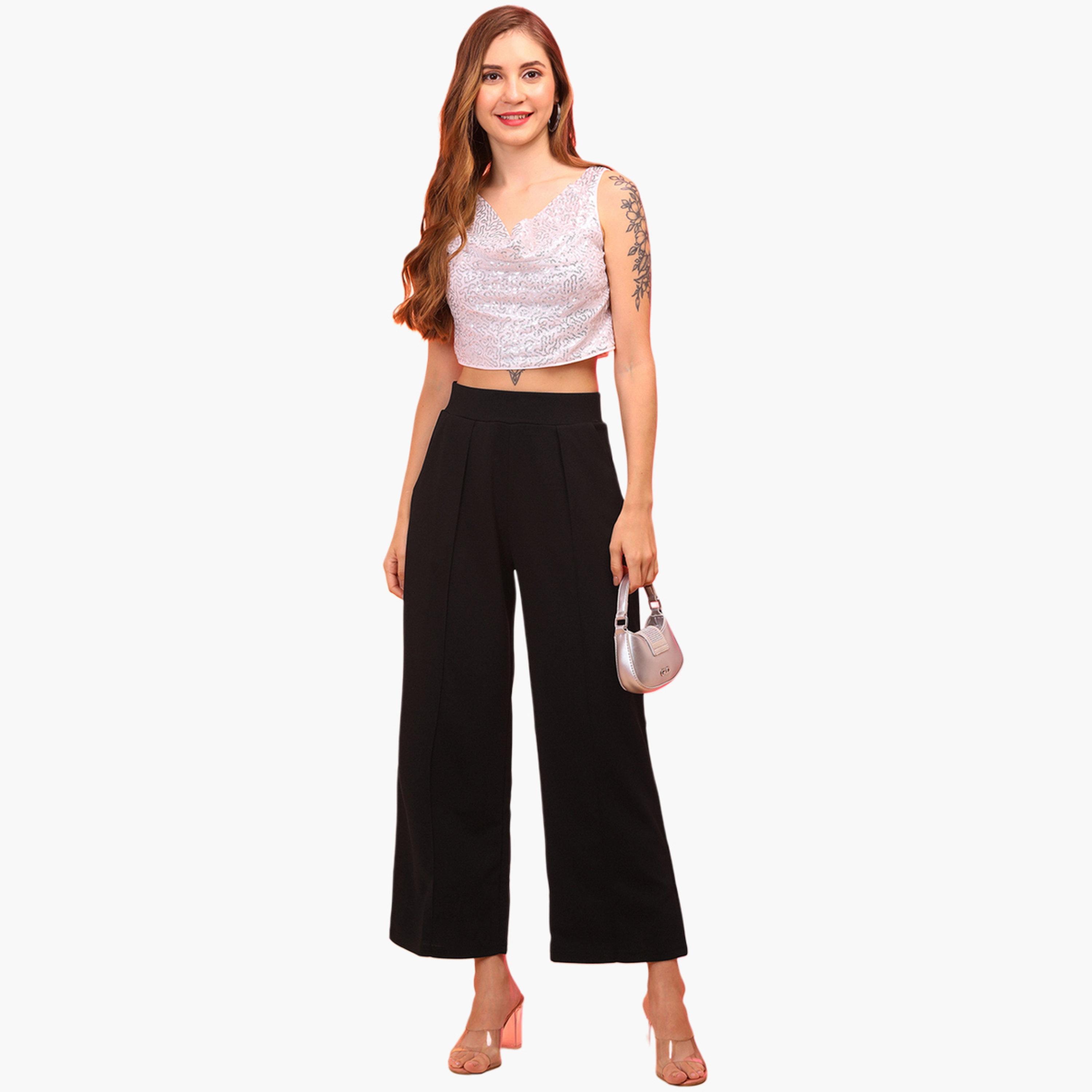 غلوبوس × ستايلي - بنطال أسود واسع الساق مطوي للنساء-women-clothing-bottoms-trousers-image-2