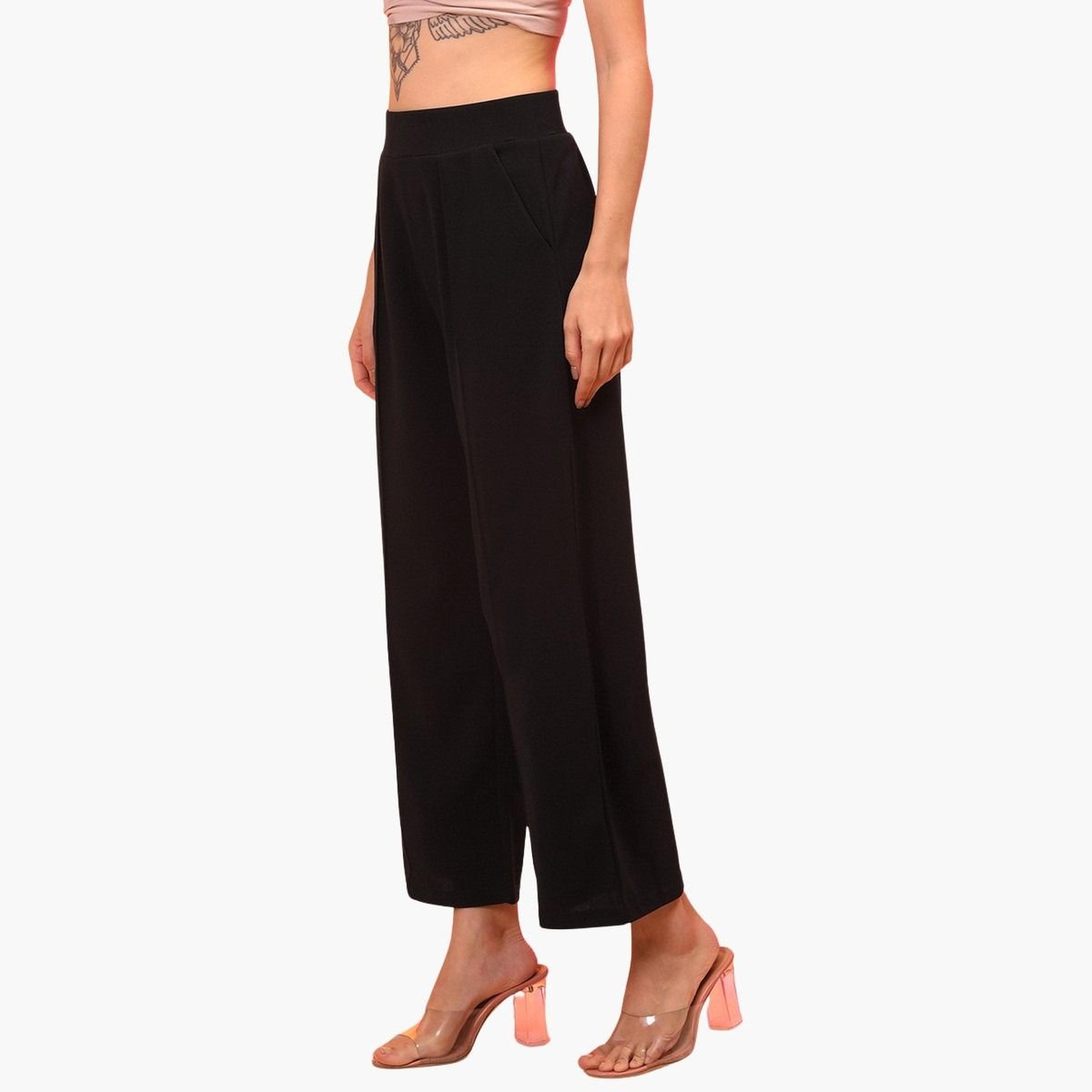 غلوبوس × ستايلي - بنطال أسود واسع الساق مطوي للنساء-women-clothing-bottoms-trousers-image-3