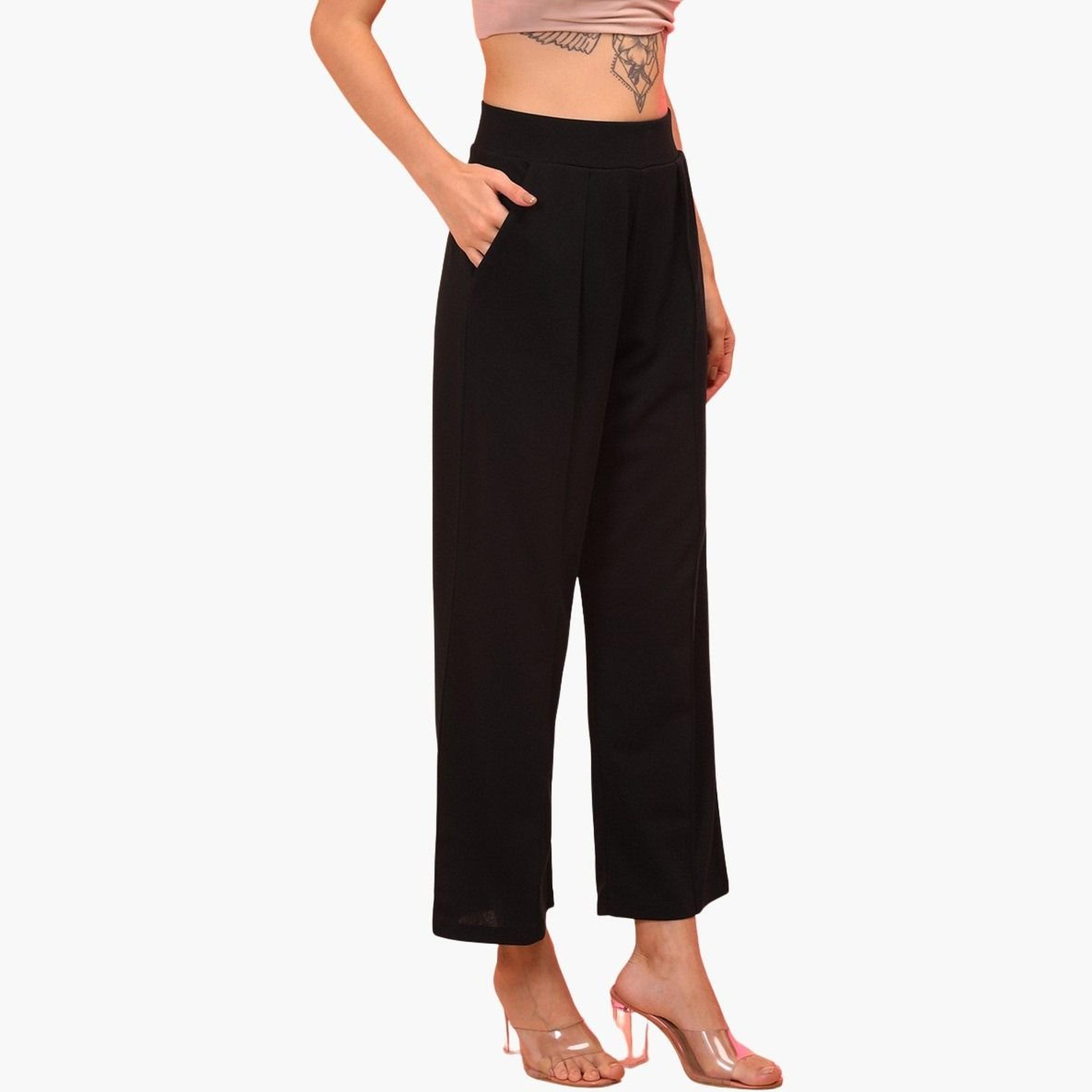 غلوبوس × ستايلي - بنطال أسود واسع الساق مطوي للنساء-women-clothing-bottoms-trousers-image-6