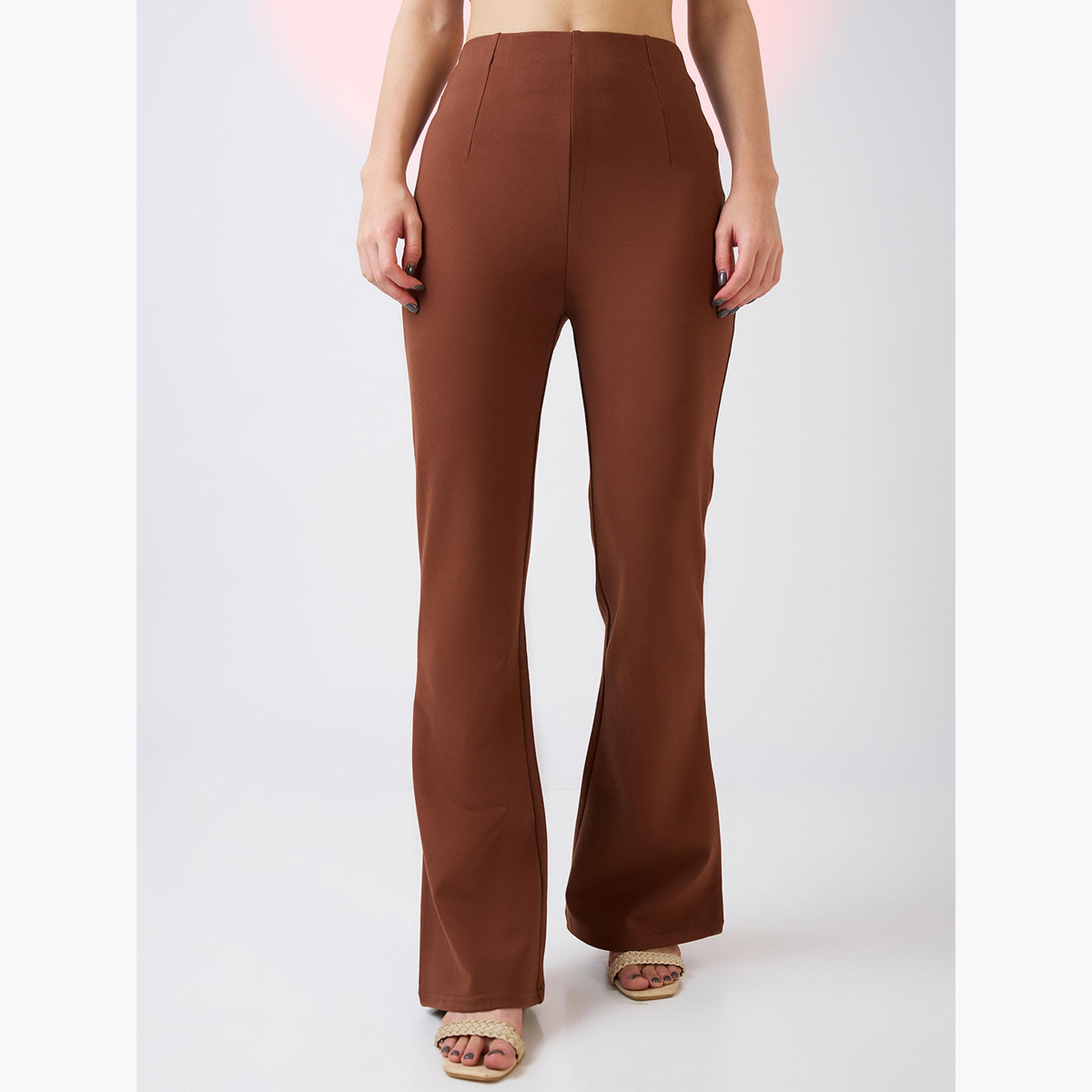Globus X Styli Women Rust Stretchable Mid Rise Workwear Bootcut Treggings-women-clothing-bottoms-trousers-image-1