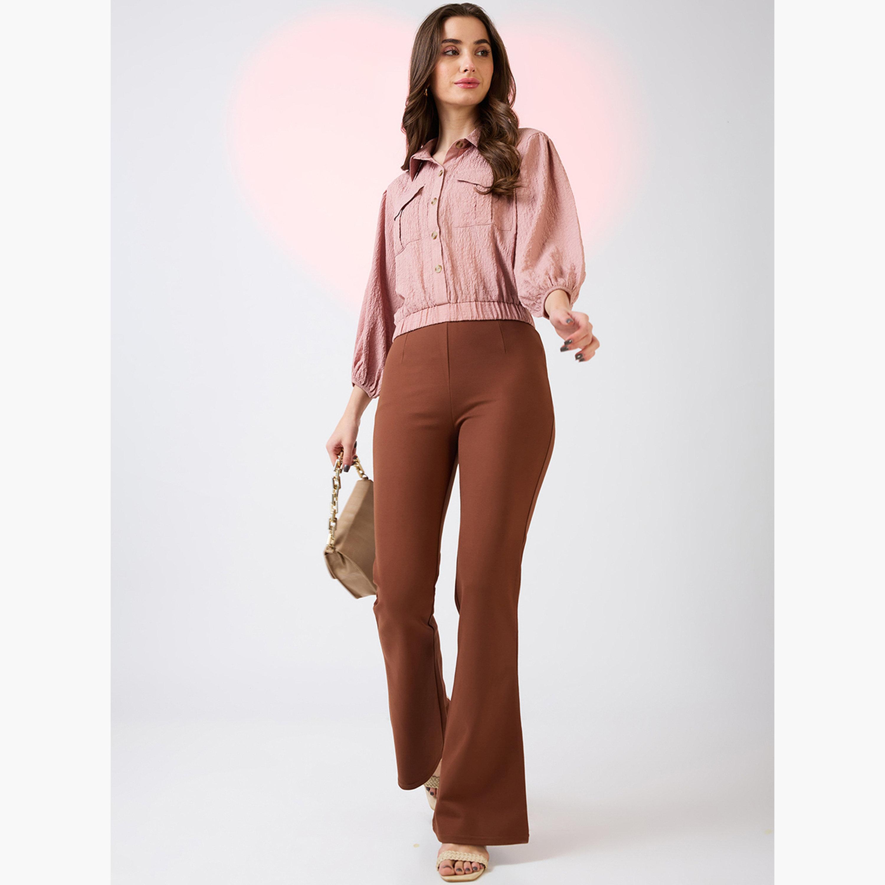 غلوبوس × ستايلي - بنطال رياضي مطاطي خصر متوسط الارتفاع للعمل بقصة واسعة من الأمام للنساء-women-clothing-bottoms-trousers-image-2