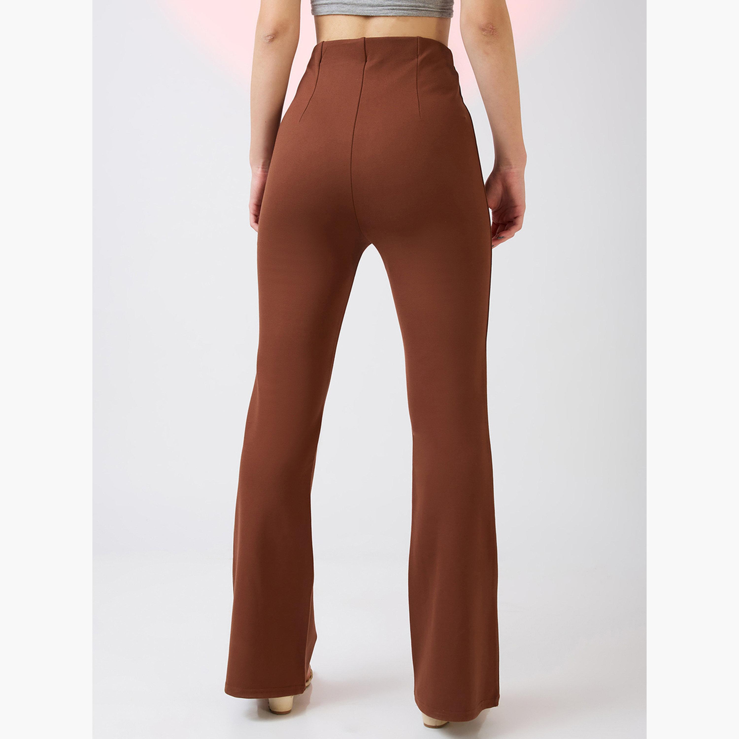 Globus X Styli Women Rust Stretchable Mid Rise Workwear Bootcut Treggings-women-clothing-bottoms-trousers-image-4