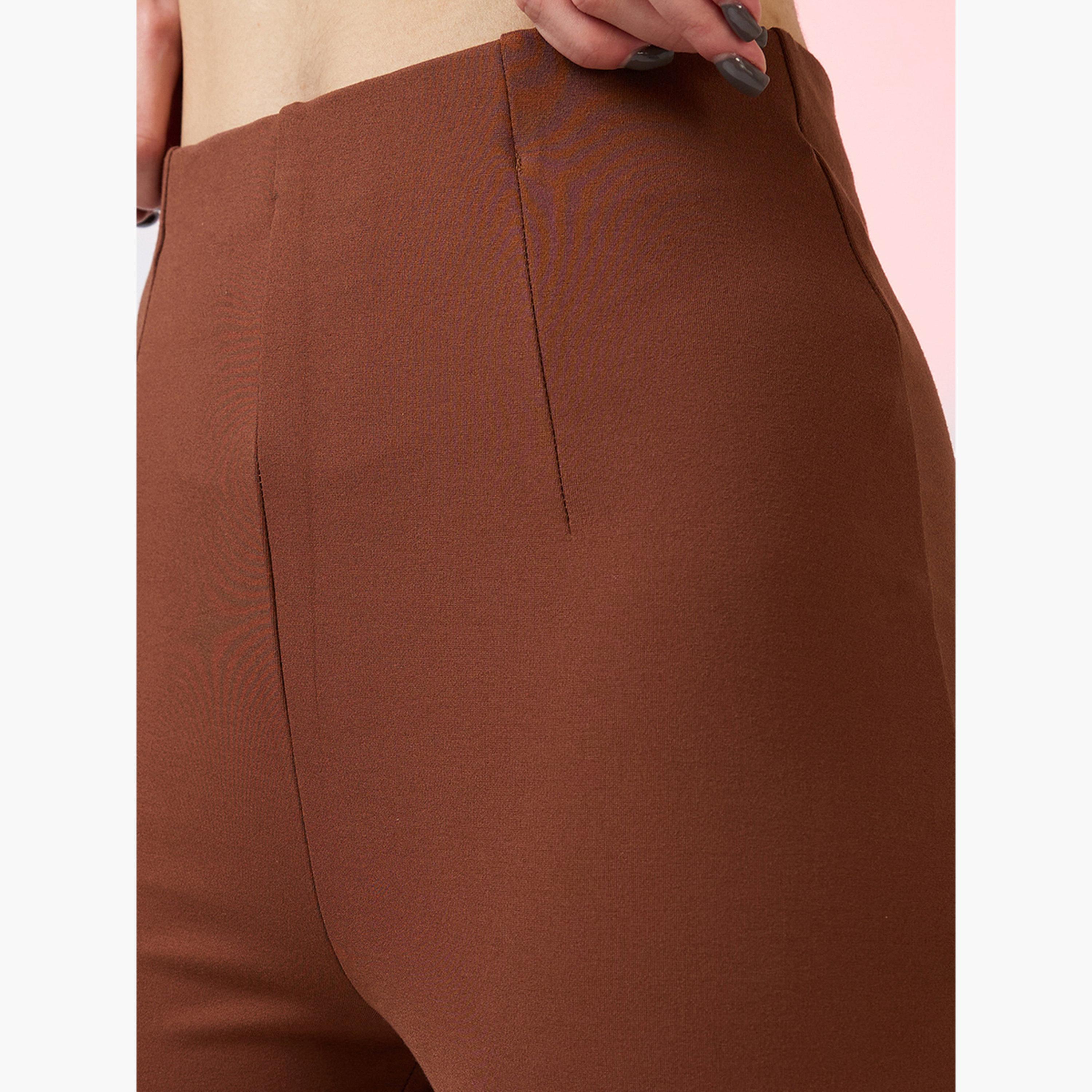 Globus X Styli Women Rust Stretchable Mid Rise Workwear Bootcut Treggings-women-clothing-bottoms-trousers-image-5