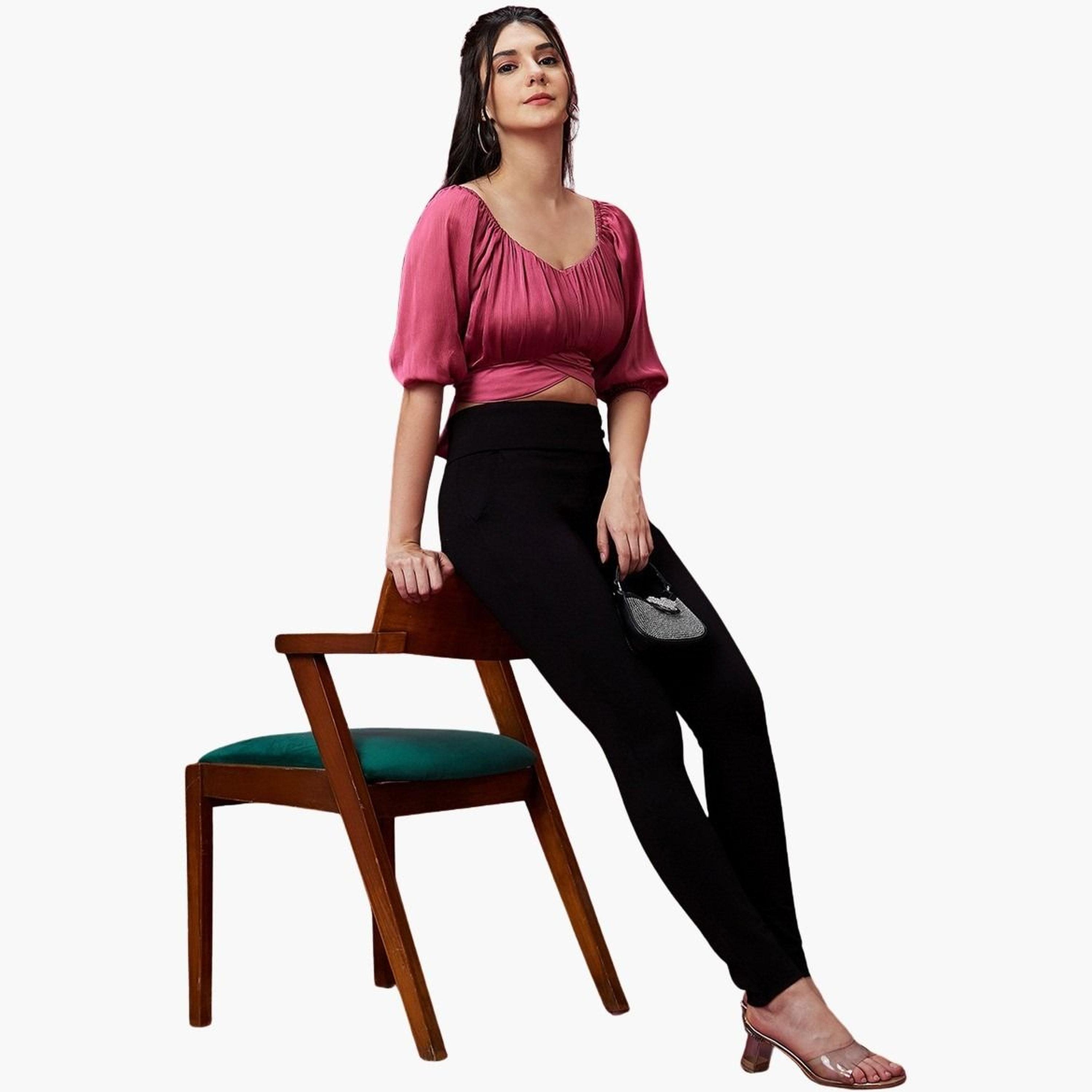 غلوبوس × ستايلي - بنطال رياضي ضيق أسود قماش قابل للتمدد خصر متوسط الارتفاع للنساء-women-clothing-bottoms-trousers-image-2