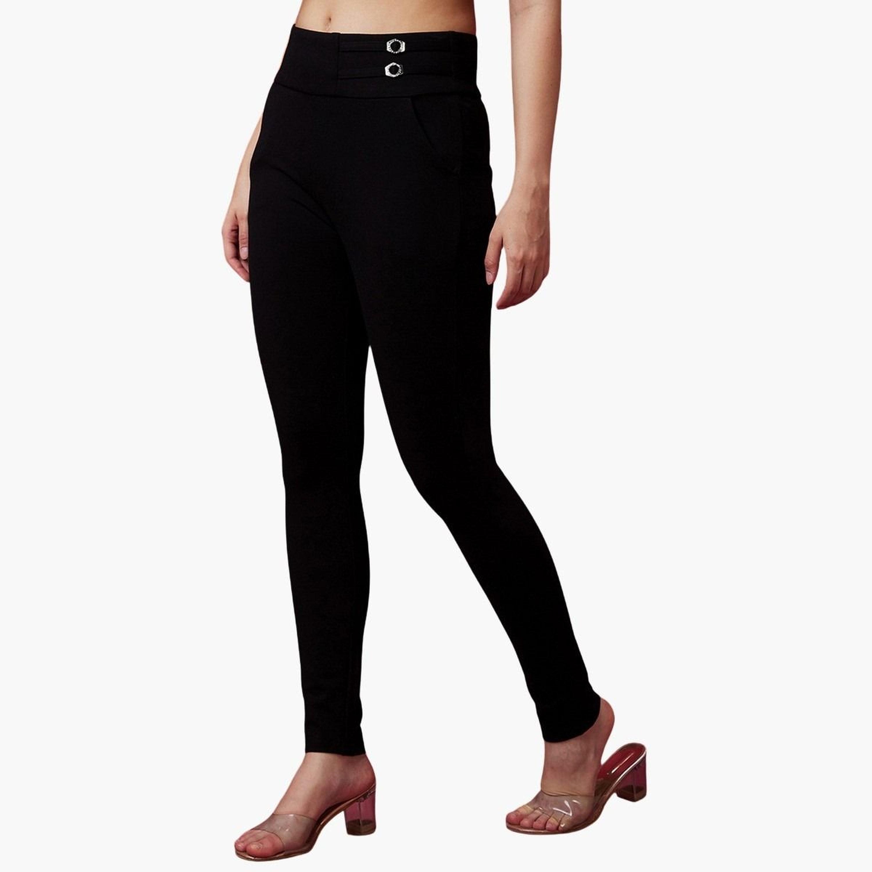 غلوبوس × ستايلي - بنطال رياضي ضيق أسود قماش قابل للتمدد خصر متوسط الارتفاع للنساء-women-clothing-bottoms-trousers-image-3