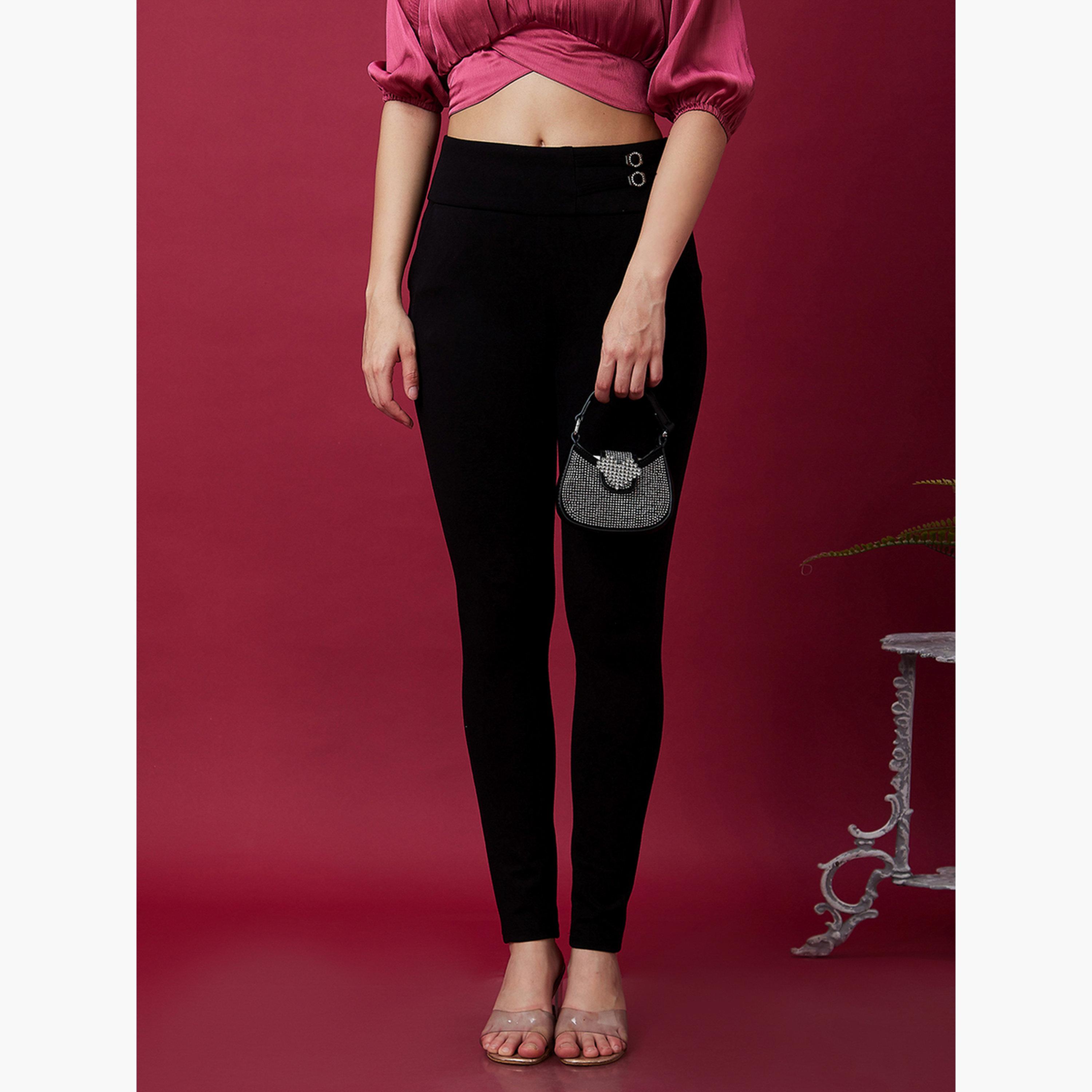 غلوبوس × ستايلي - بنطال رياضي ضيق أسود قماش قابل للتمدد خصر متوسط الارتفاع للنساء-women-clothing-bottoms-trousers-image-6
