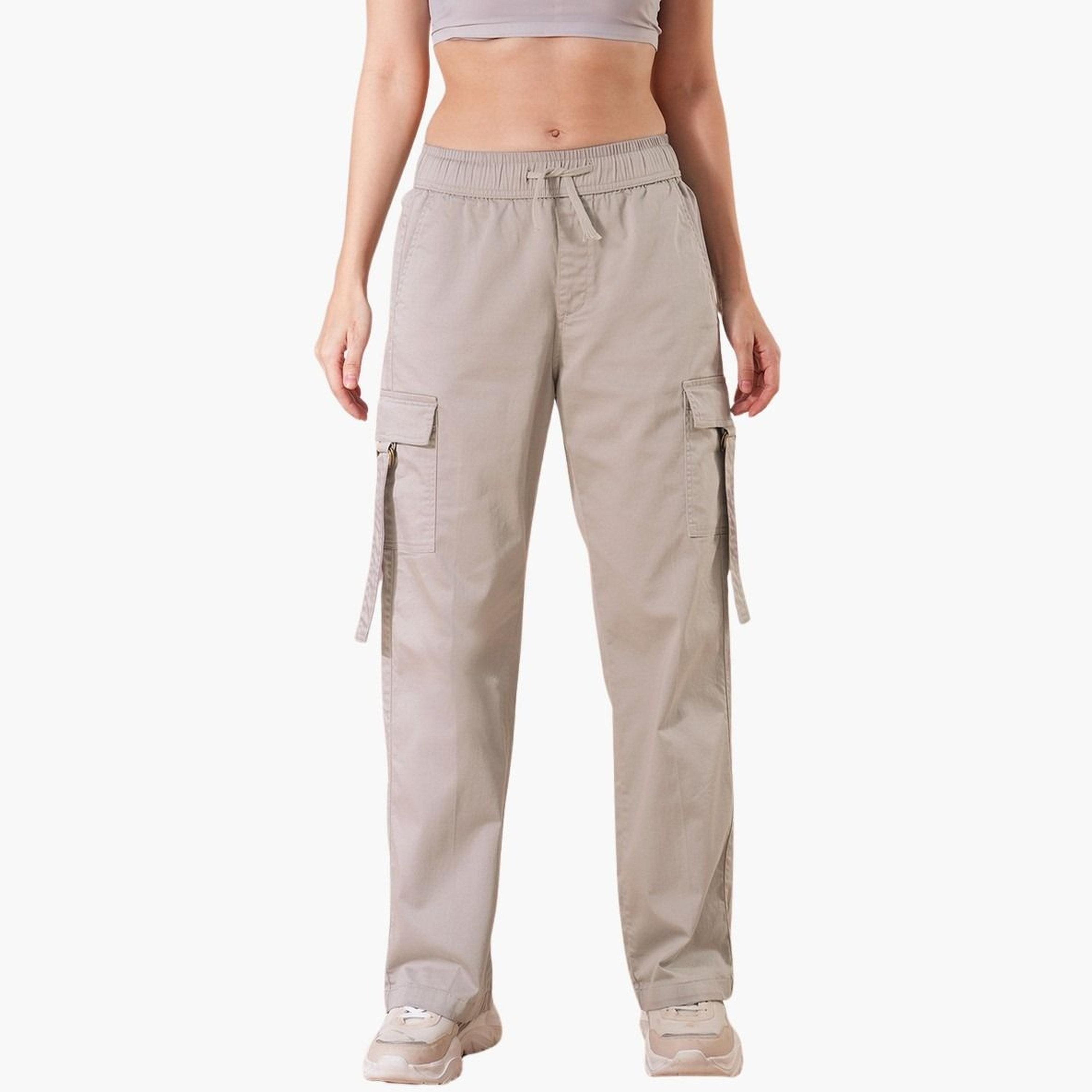 غلوبوس × ستايلي - بنطال كارغو رمادي قطني خصر متوسط الارتفاع وواسع الساق للنساء-women-clothing-bottoms-trousers-image-1