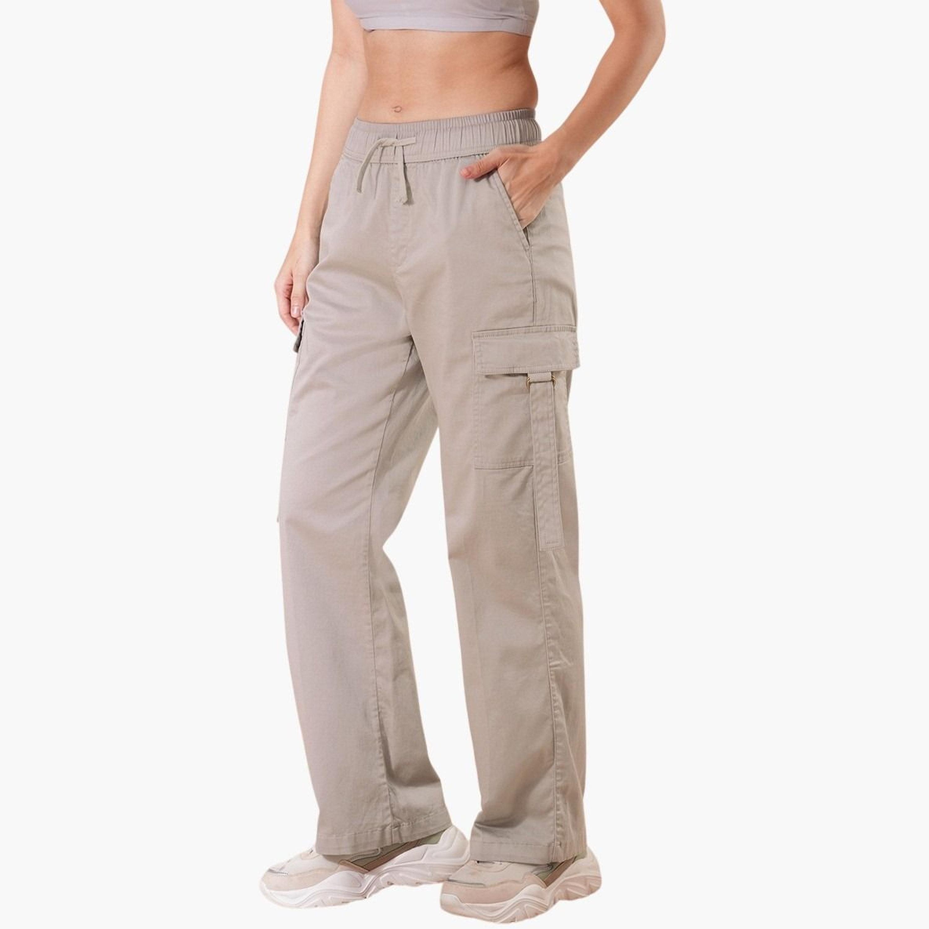 غلوبوس × ستايلي - بنطال كارغو رمادي قطني خصر متوسط الارتفاع وواسع الساق للنساء-women-clothing-bottoms-trousers-image-3