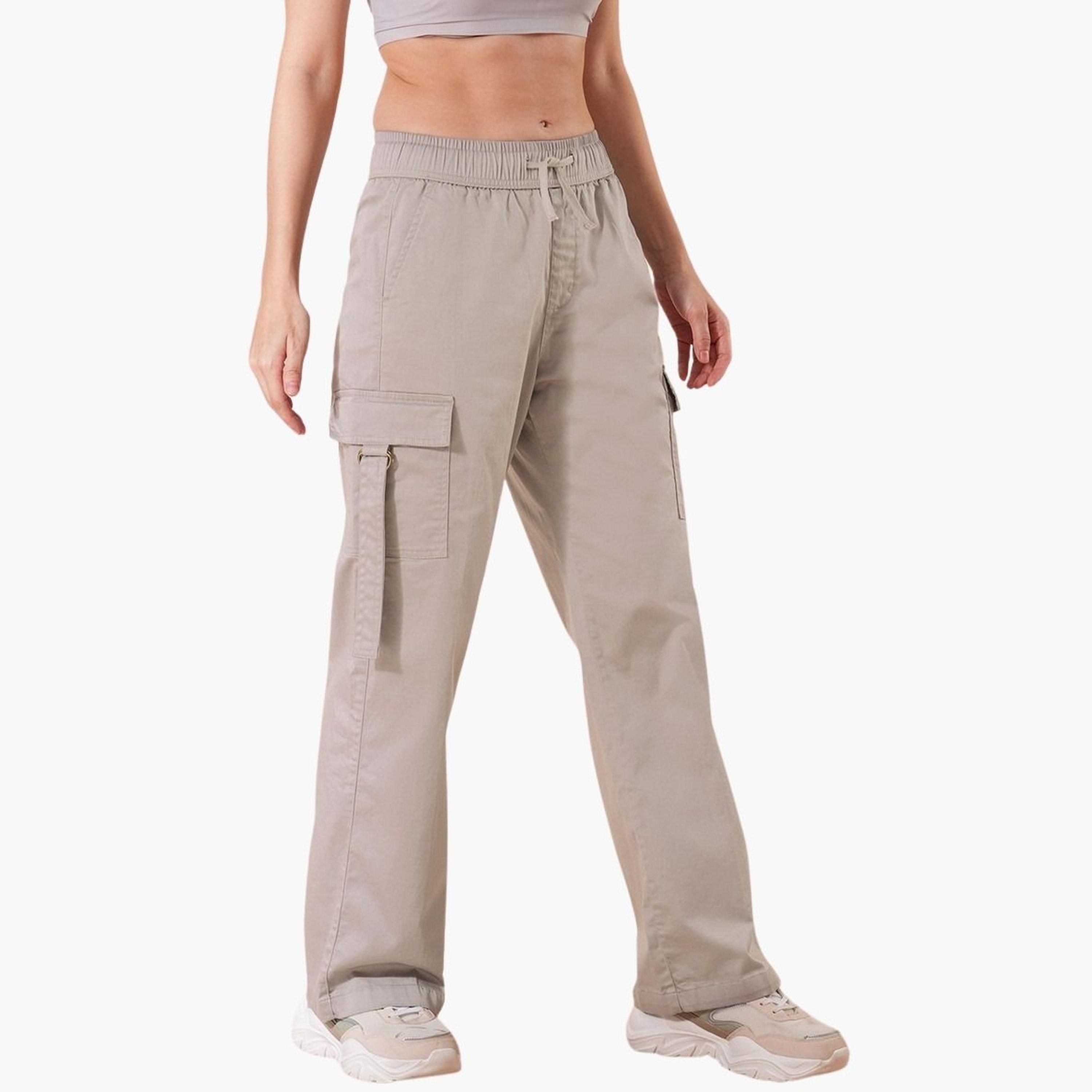 غلوبوس × ستايلي - بنطال كارغو رمادي قطني خصر متوسط الارتفاع وواسع الساق للنساء-women-clothing-bottoms-trousers-image-4