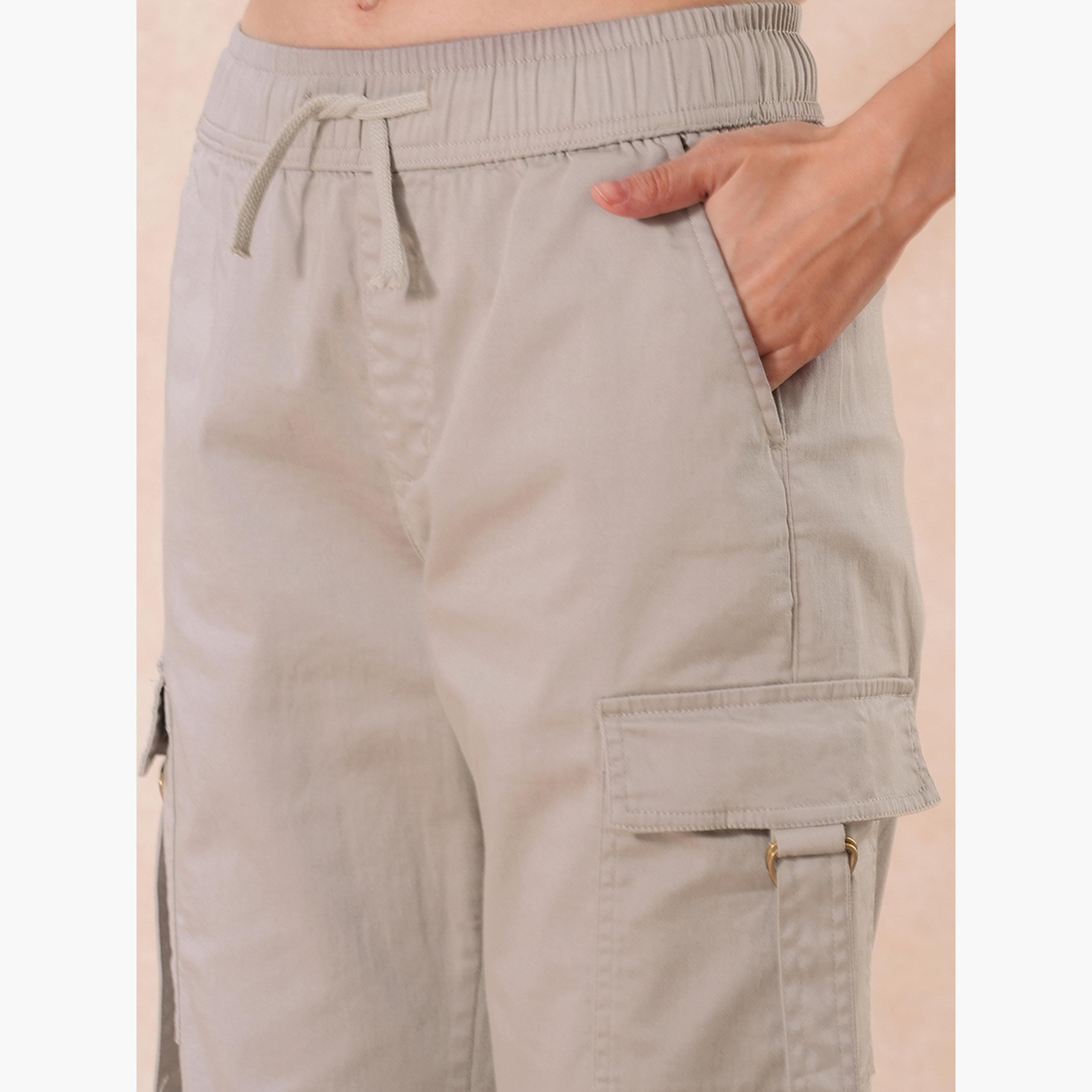 غلوبوس × ستايلي - بنطال كارغو رمادي قطني خصر متوسط الارتفاع وواسع الساق للنساء-women-clothing-bottoms-trousers-image-6