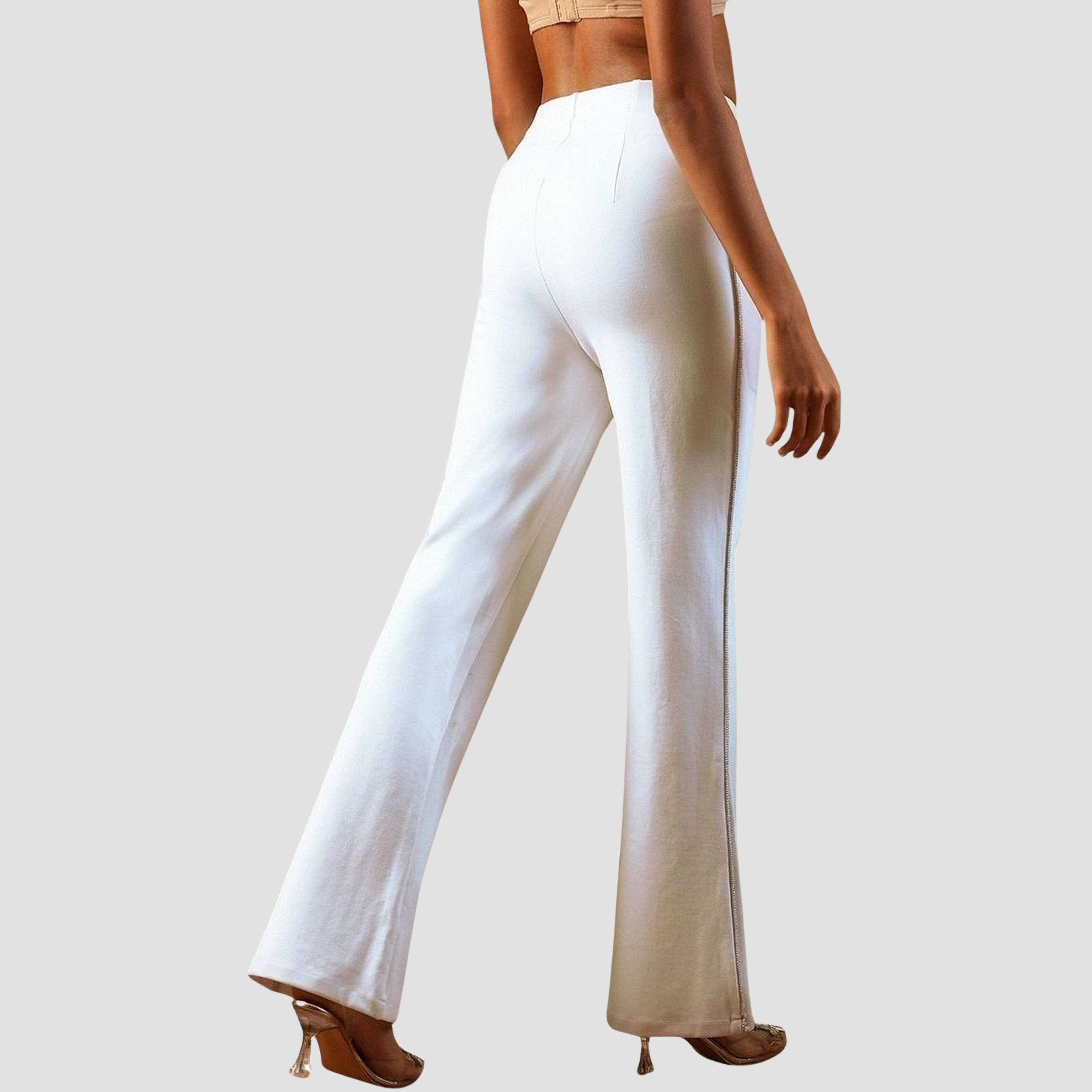 Globus X Styli Women White Stretchable Side Embellished Flared Treggings-women-clothing-bottoms-trousers-image-4