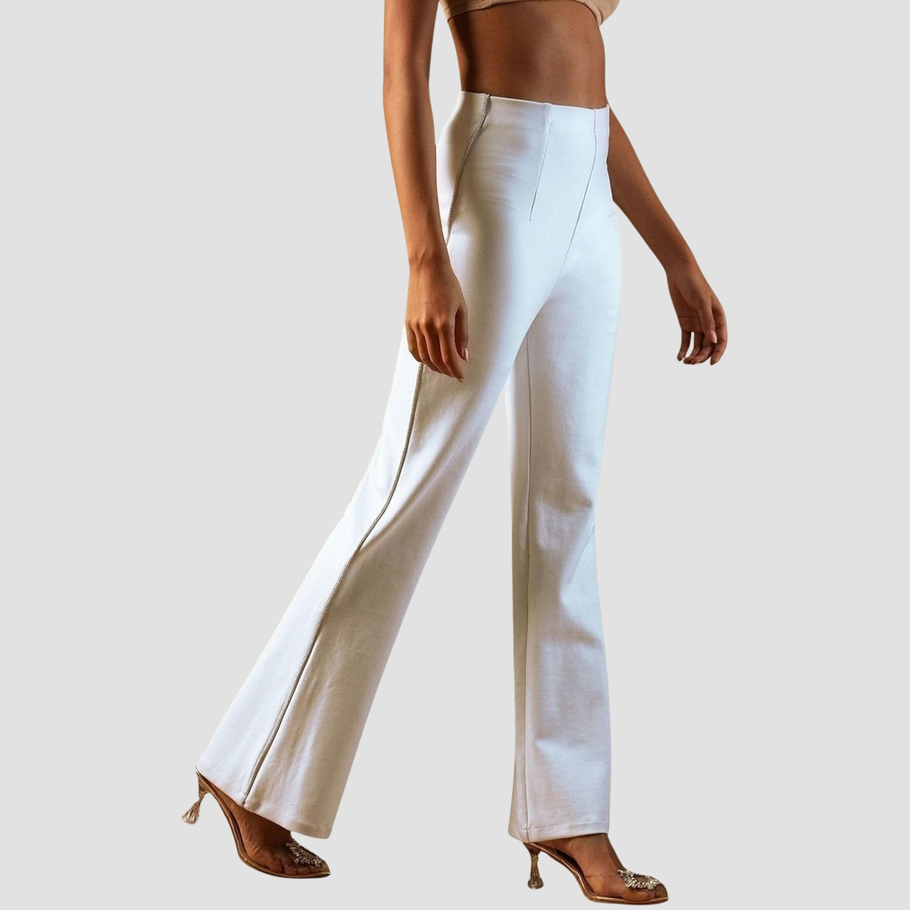 Globus X Styli Women White Stretchable Side Embellished Flared Treggings-women-clothing-bottoms-trousers-image-6