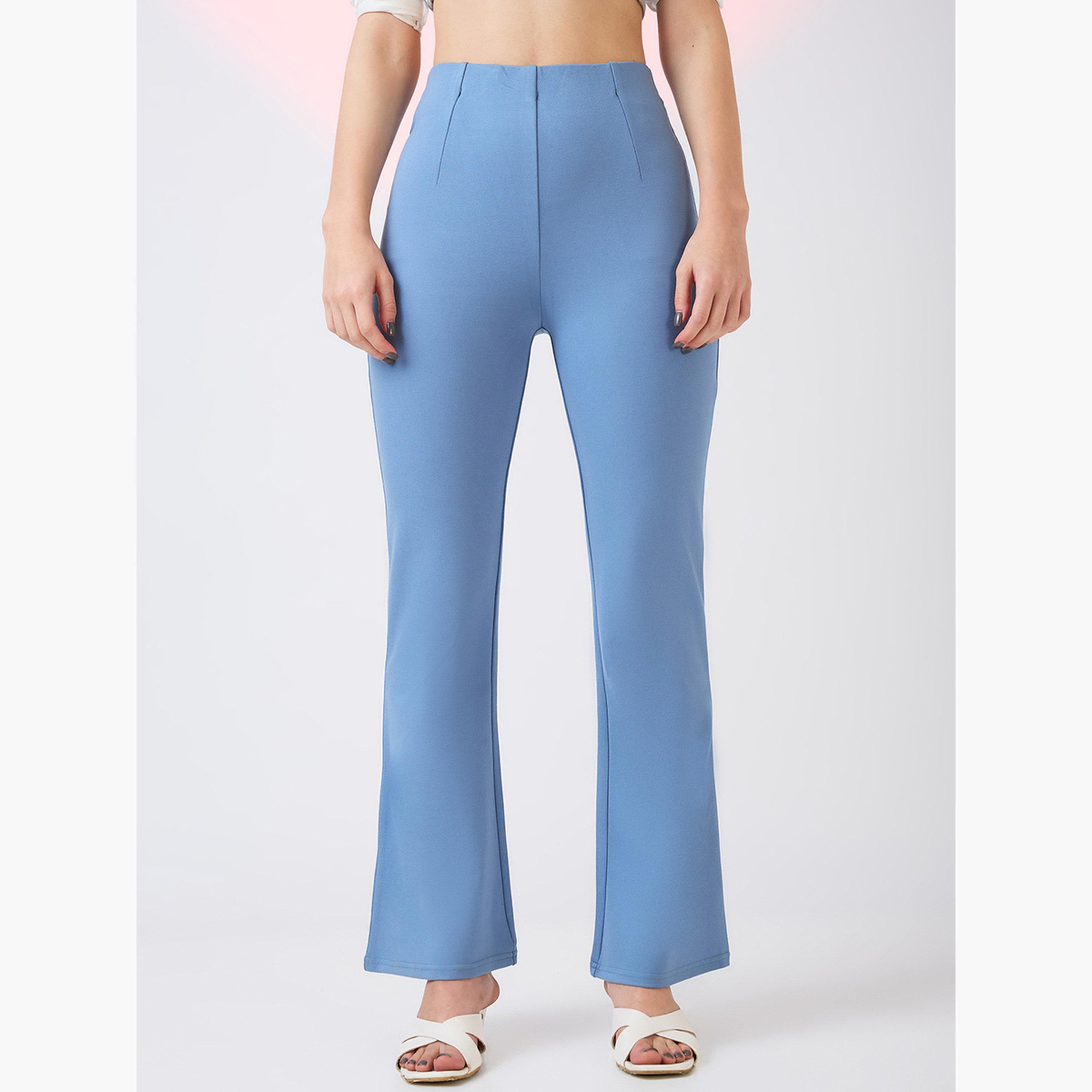 غلوبوس × ستايلي - بنطال رياضي أزرق قماش قابل للتمدد بخصر متوسط ​​وقصة واسعة للنساء-women-clothing-bottoms-trousers-image-1