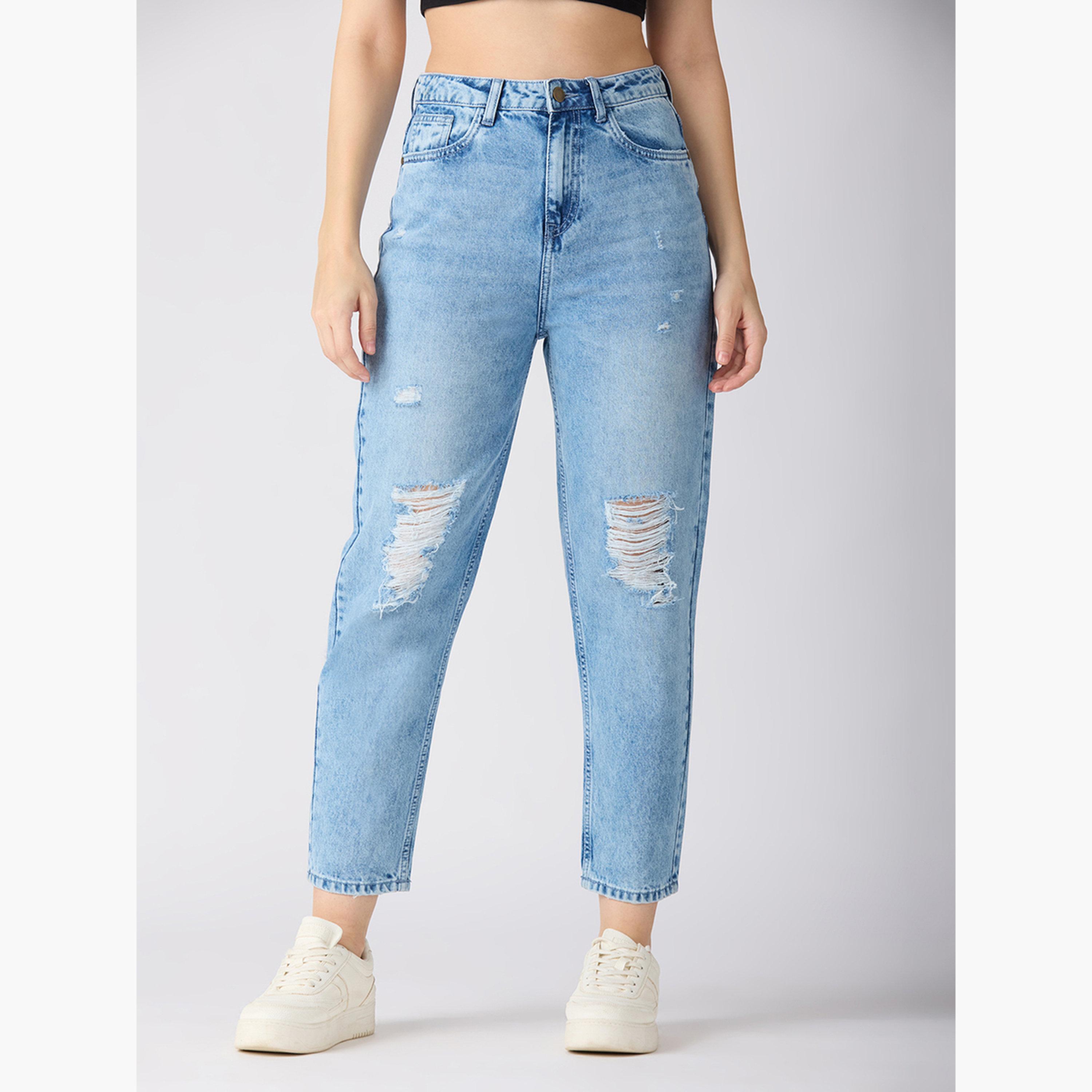Globus X Styli Women Light Blue Mid-Rise Ripped Jeans-women-clothing-bottoms-jeans-image-1