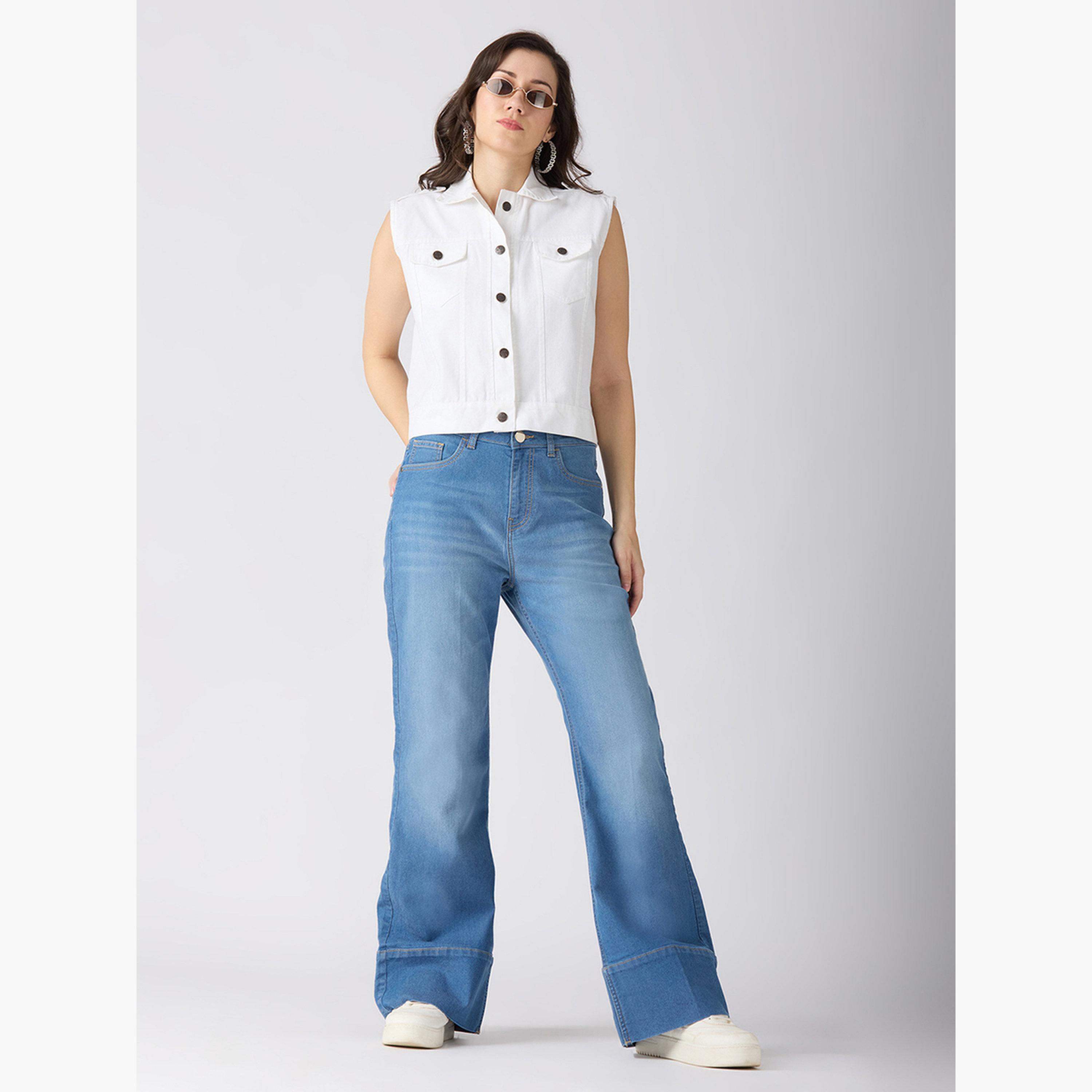 غلوبوس × ستايلي - بنطال جينز أزرق فاتح من القطن المرن بقصّة واسعة للنساء-women-clothing-bottoms-jeans-image-2