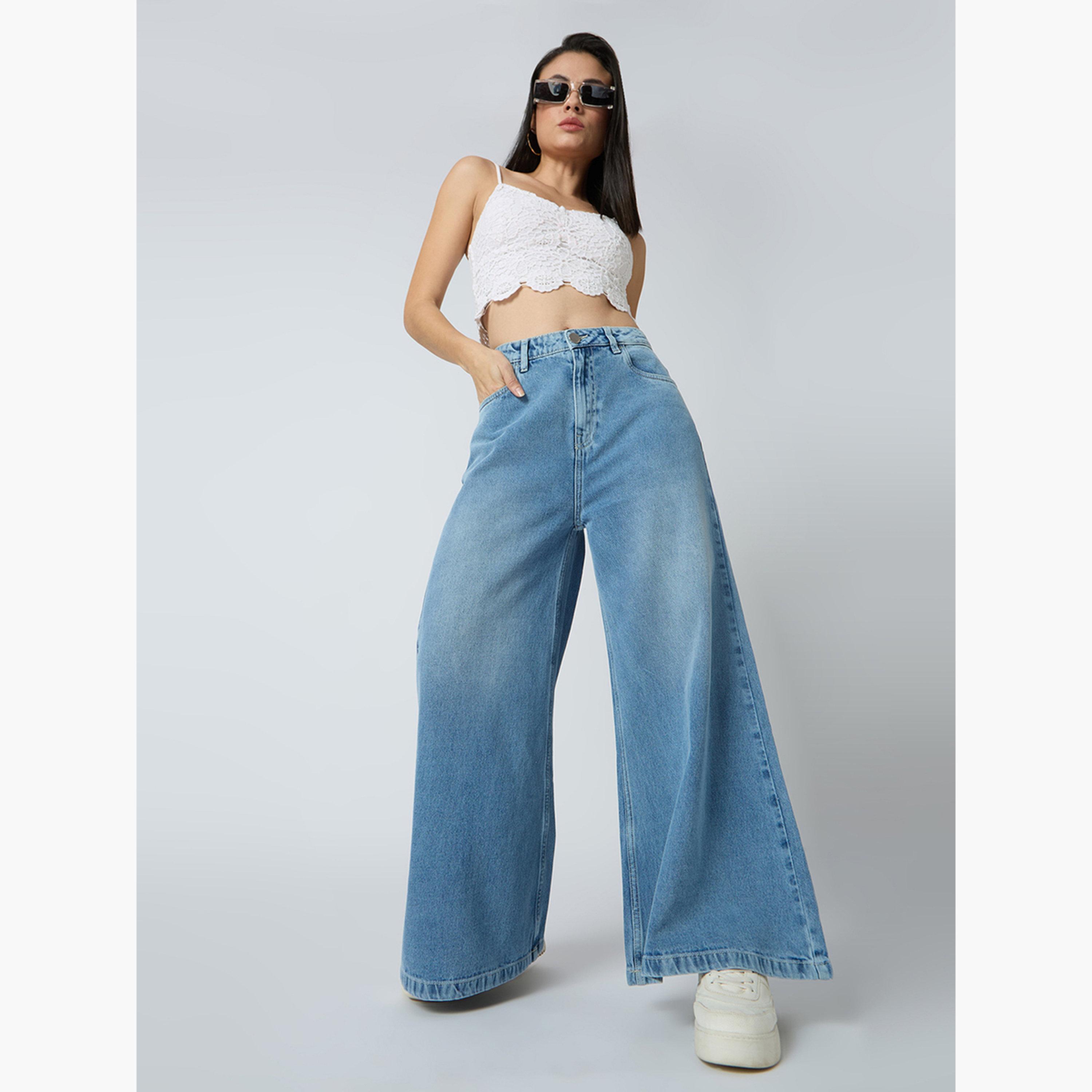 غلوبوس × ستايلي - بنطال جينز أزرق فاتح من القطن خصر متوسط الارتفاع للنساء-women-clothing-bottoms-jeans-image-2
