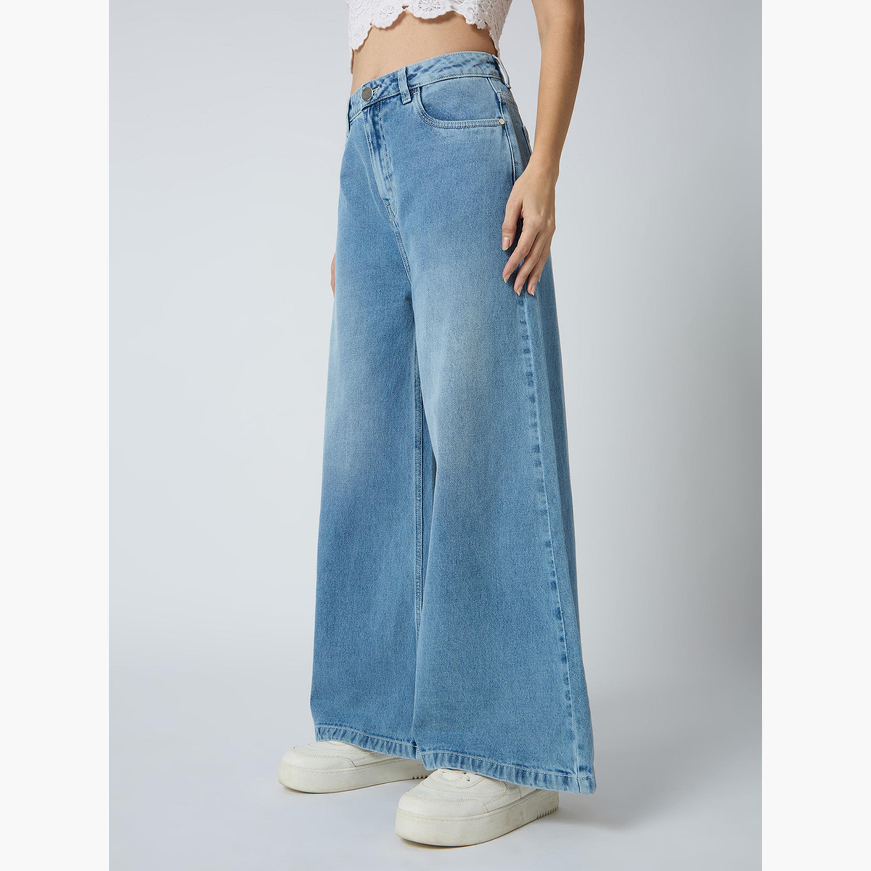 غلوبوس × ستايلي - بنطال جينز أزرق فاتح من القطن خصر متوسط الارتفاع للنساء-women-clothing-bottoms-jeans-image-3