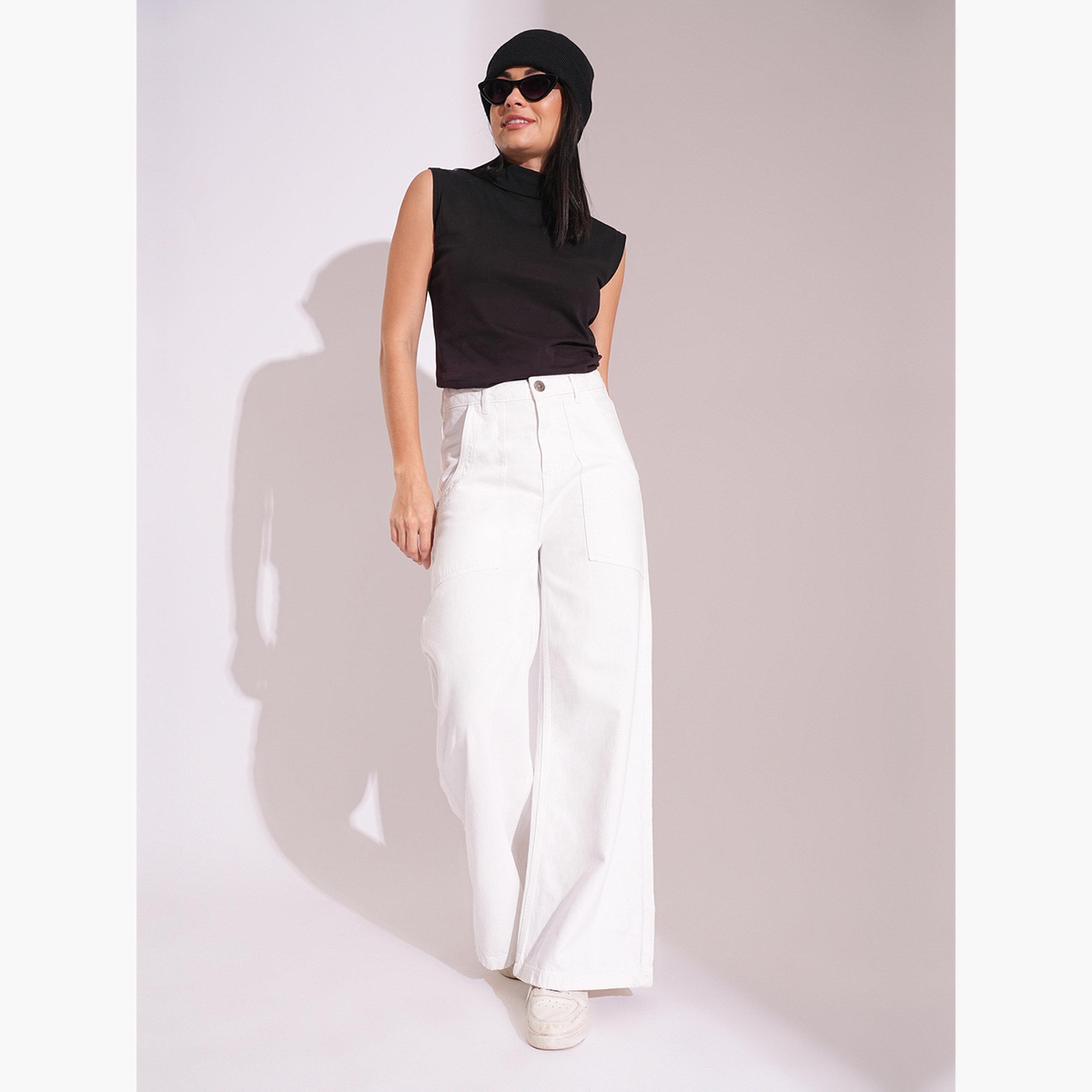 غلوبوس × ستايلي - بنطال جينز أبيض من القطن عالي الخصر وواسع الساق للنساء-women-clothing-bottoms-jeans-image-2