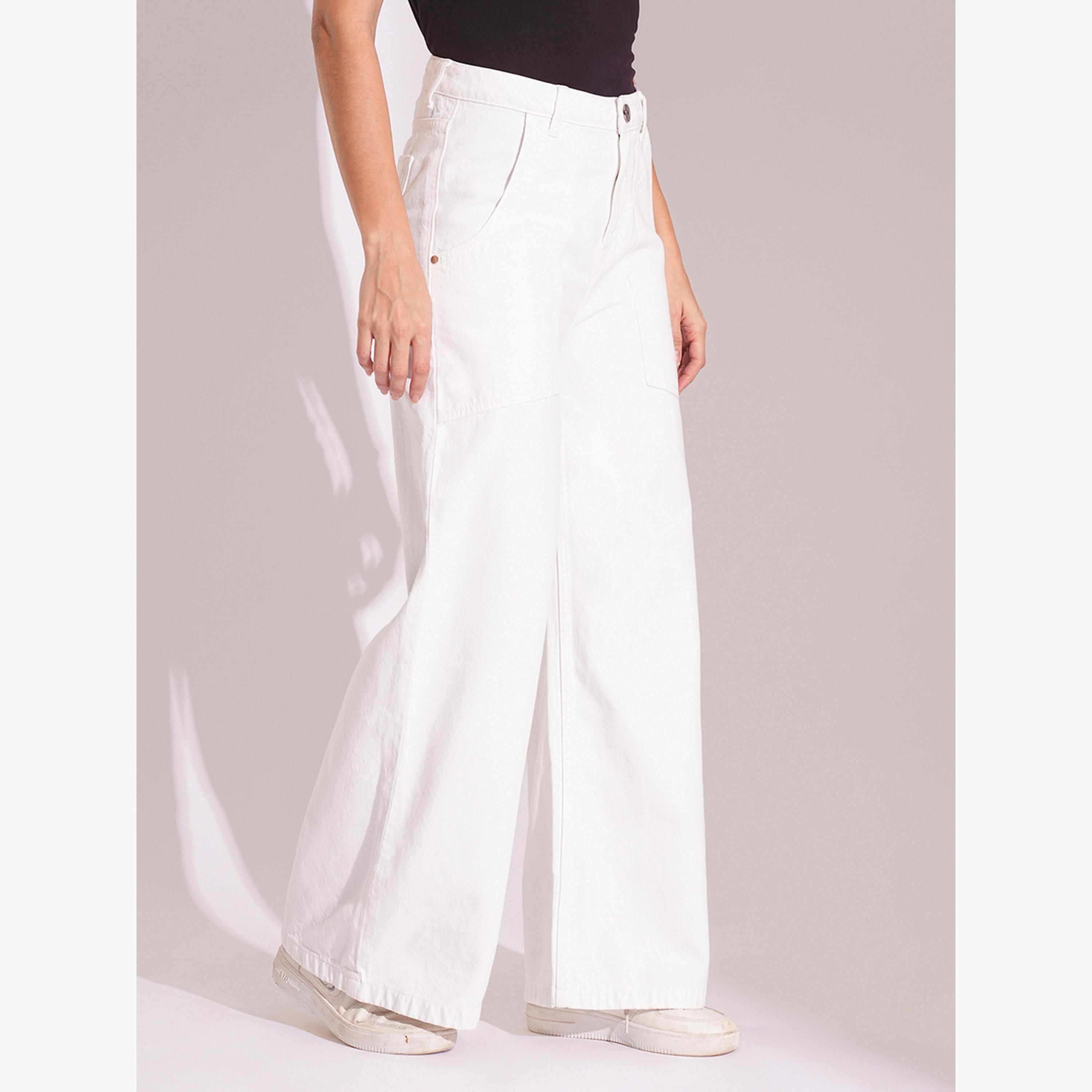 غلوبوس × ستايلي - بنطال جينز أبيض من القطن عالي الخصر وواسع الساق للنساء-women-clothing-bottoms-jeans-image-3