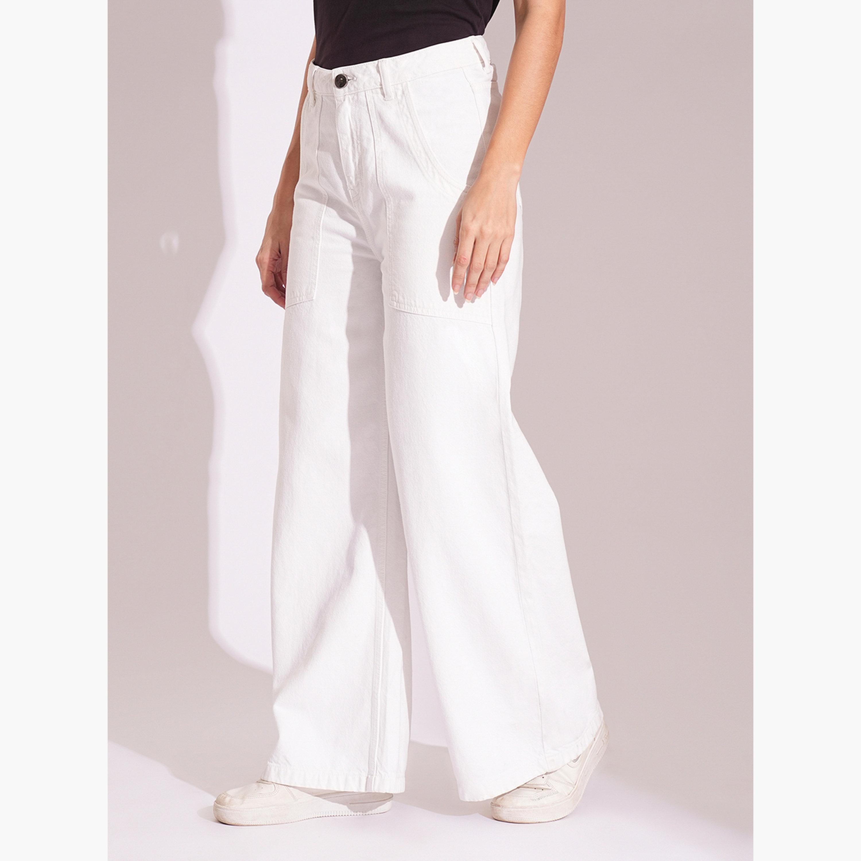 غلوبوس × ستايلي - بنطال جينز أبيض من القطن عالي الخصر وواسع الساق للنساء-women-clothing-bottoms-jeans-image-4