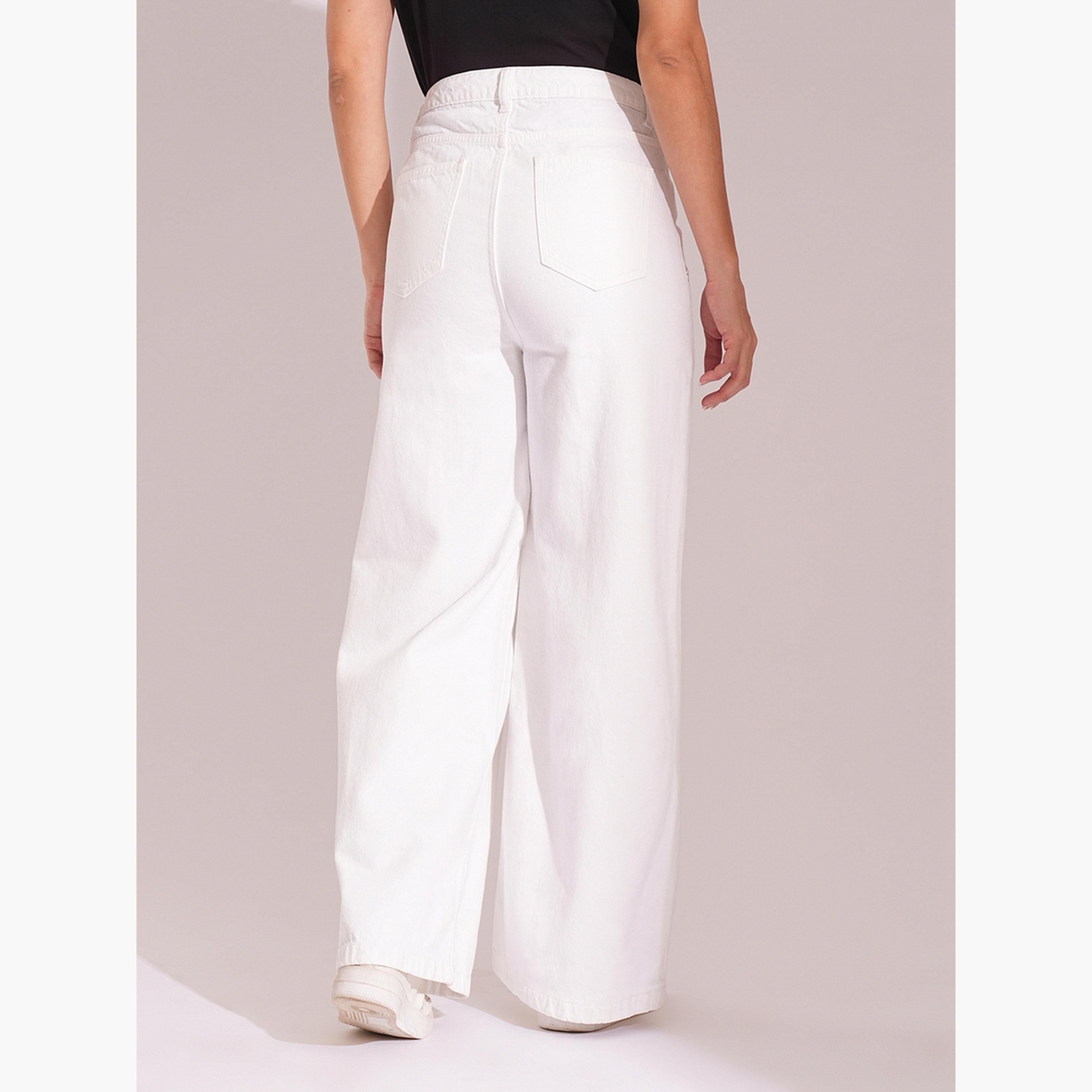 غلوبوس × ستايلي - بنطال جينز أبيض من القطن عالي الخصر وواسع الساق للنساء-women-clothing-bottoms-jeans-image-5