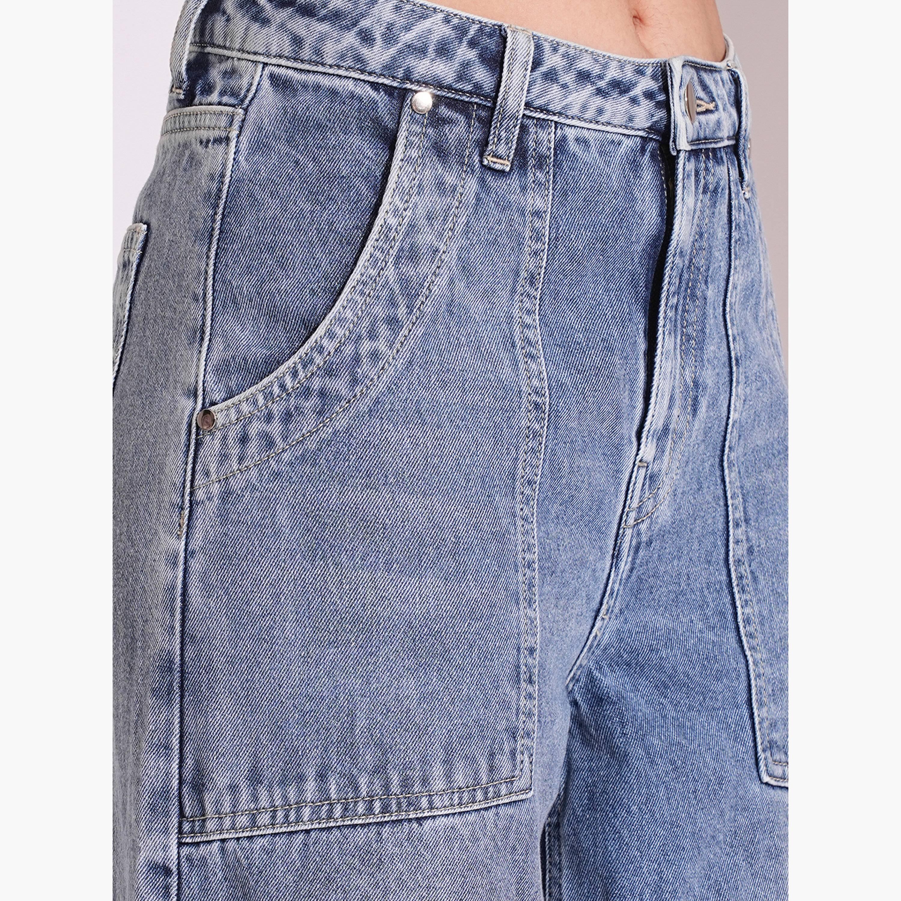 غلوبوس × ستايلي - بنطال جينز باهت واسع الساق من القطن لون أزرق فاتح للنساء-women-clothing-bottoms-jeans-image-6