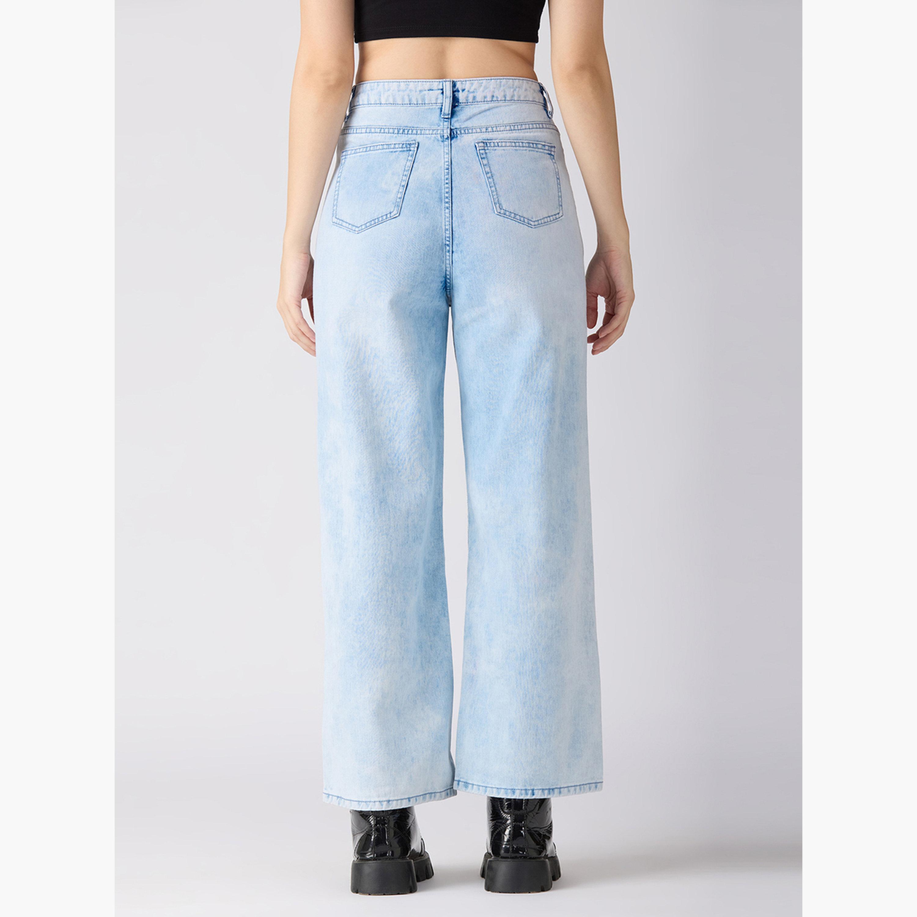 Globus X Styli Women Light Blue Cotton Distress Wide Leg Jeans-women-clothing-bottoms-jeans-image-5