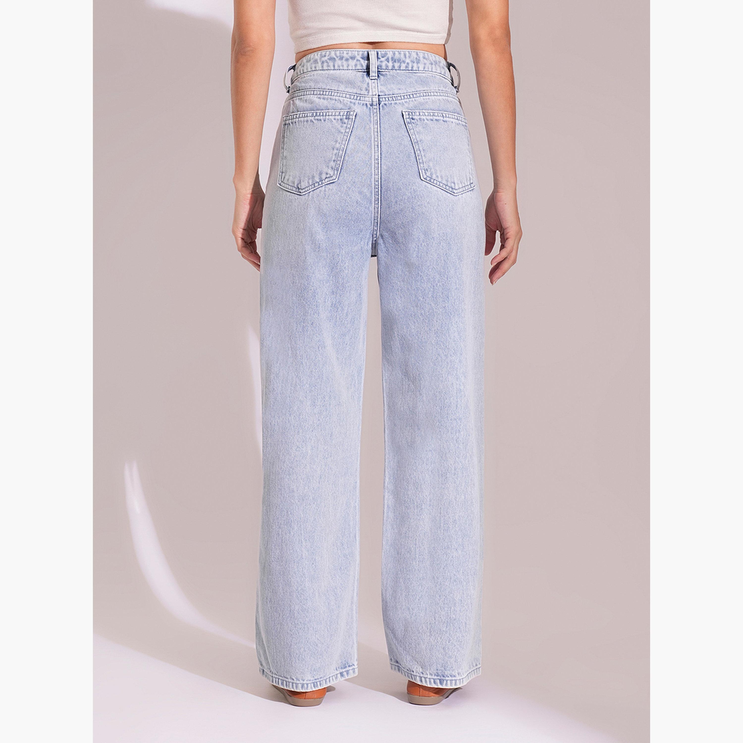 غلوبوس × ستايلي - بنطال جينز مستقيم الساق خصر متوسط الارتفاع لون فاتح للنساء-women-clothing-bottoms-jeans-image-5