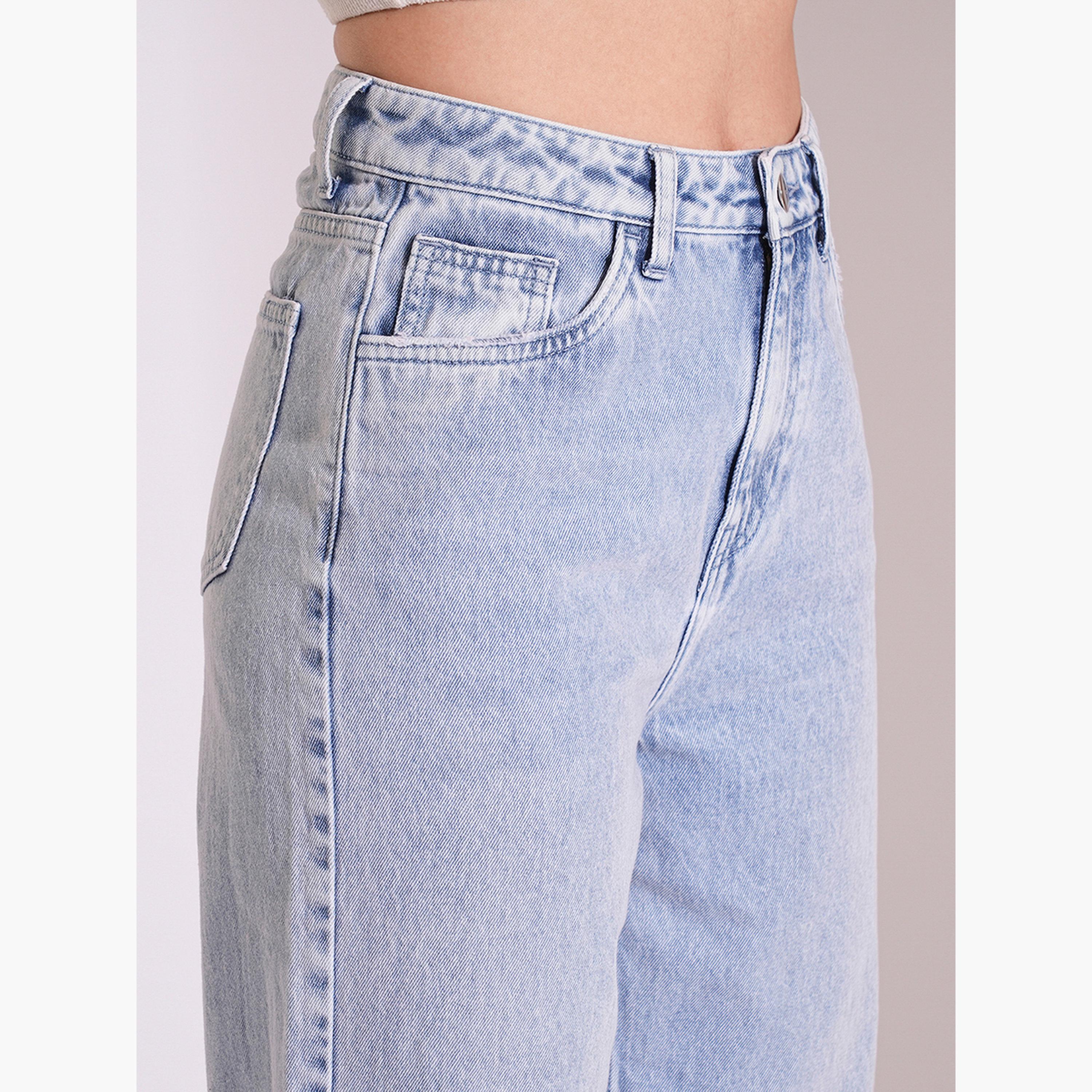 غلوبوس × ستايلي - بنطال جينز مستقيم الساق خصر متوسط الارتفاع لون فاتح للنساء-women-clothing-bottoms-jeans-image-6