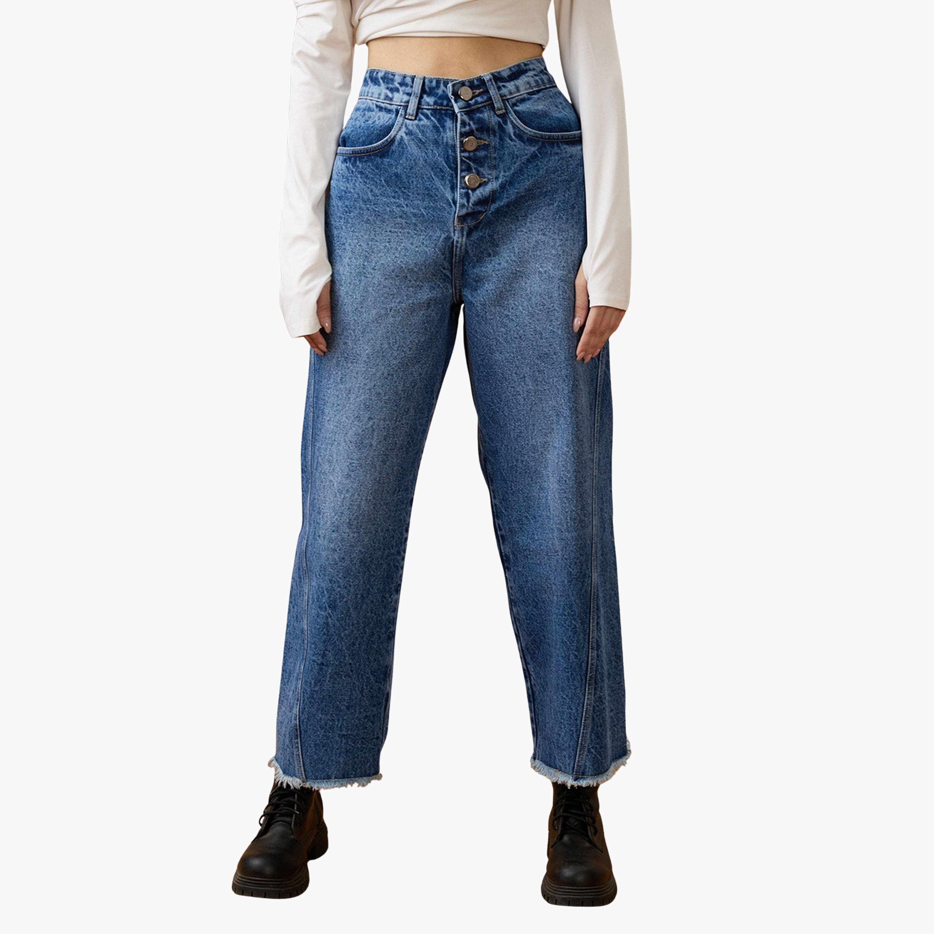 غلوبوص × ستايلي - بنطال جينز أزرق متوسط ​​الارتفاع-women-clothing-bottoms-jeans-image-1