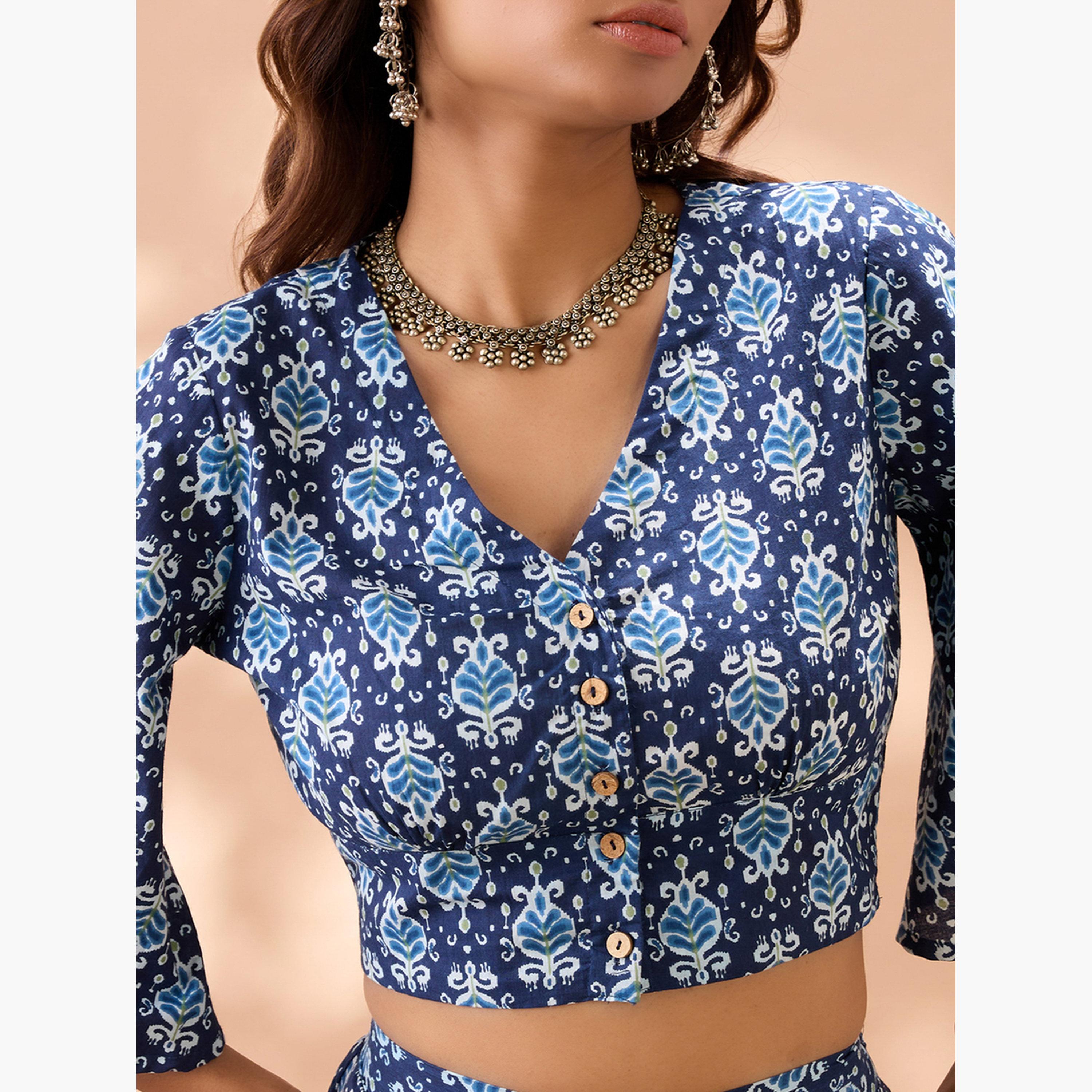 Globus X Styli Ethnic Print Flared Sleeves Crop Top and Trousers Co-Ords-women-clothing-coordsets-image-6