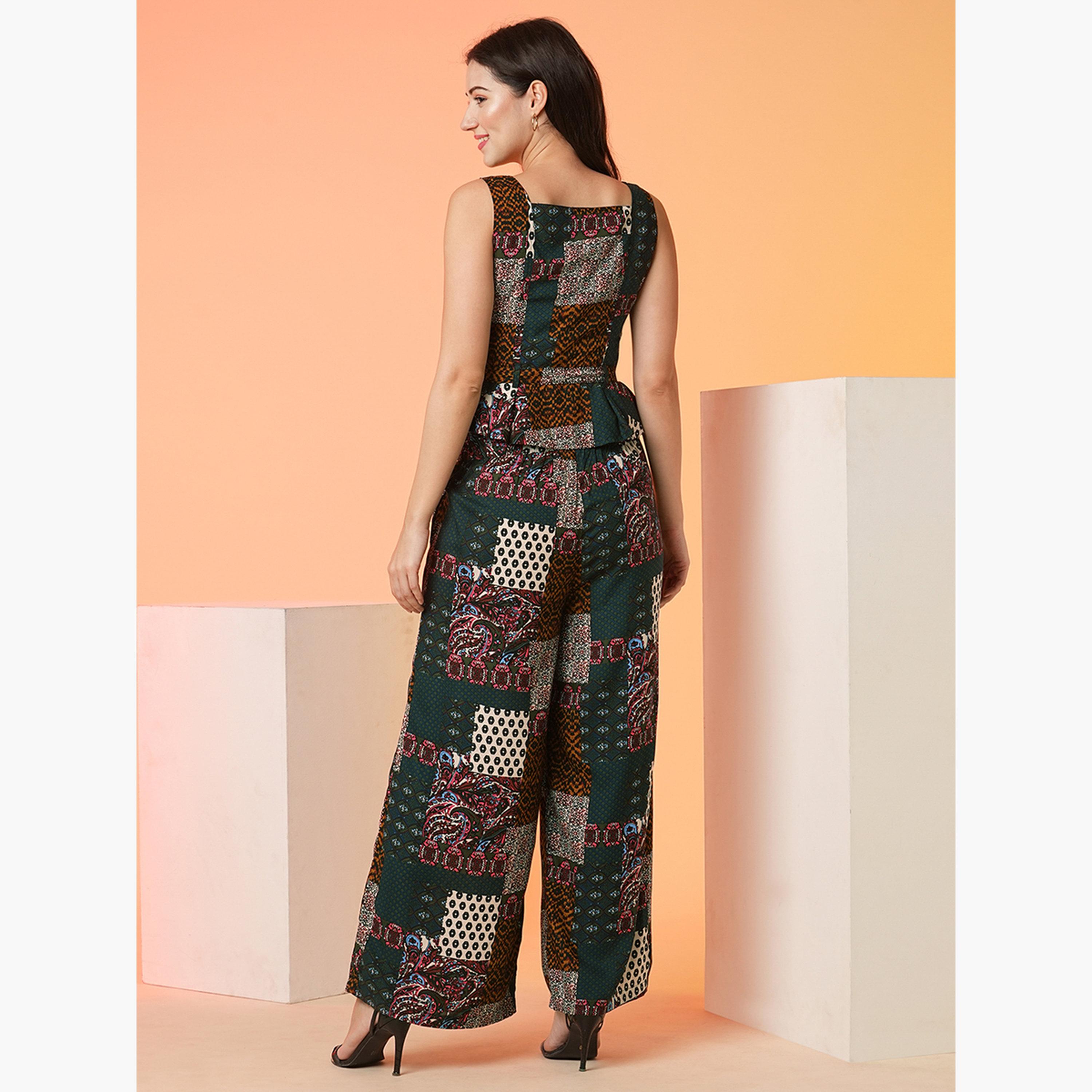 غلوبوص × ستايلي - بلوزة قصيرة ببلوم برباط على الخصر مع بنطال واسع-women-clothing-coordsets-image-3