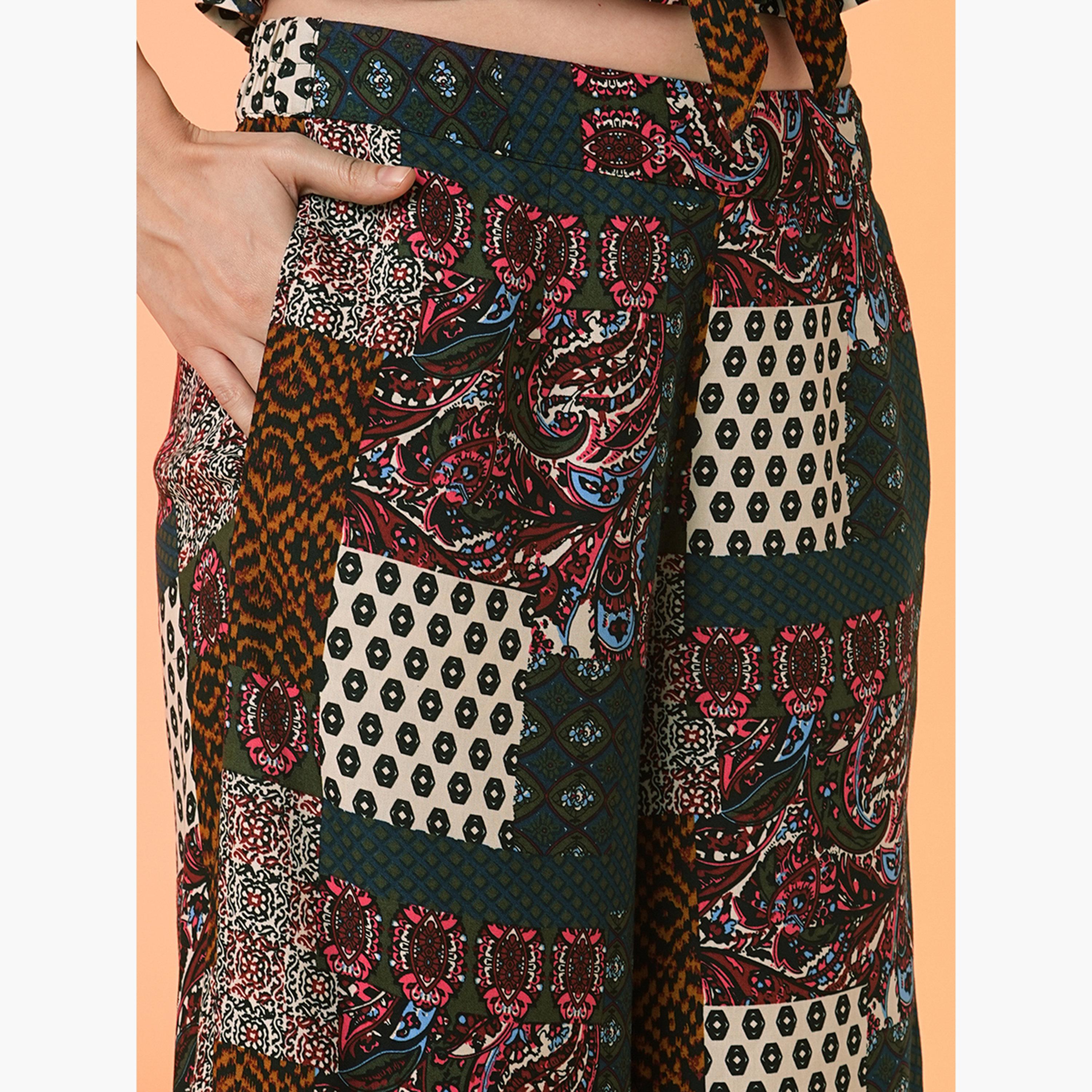 غلوبوص × ستايلي - بلوزة قصيرة ببلوم برباط على الخصر مع بنطال واسع-women-clothing-coordsets-image-5