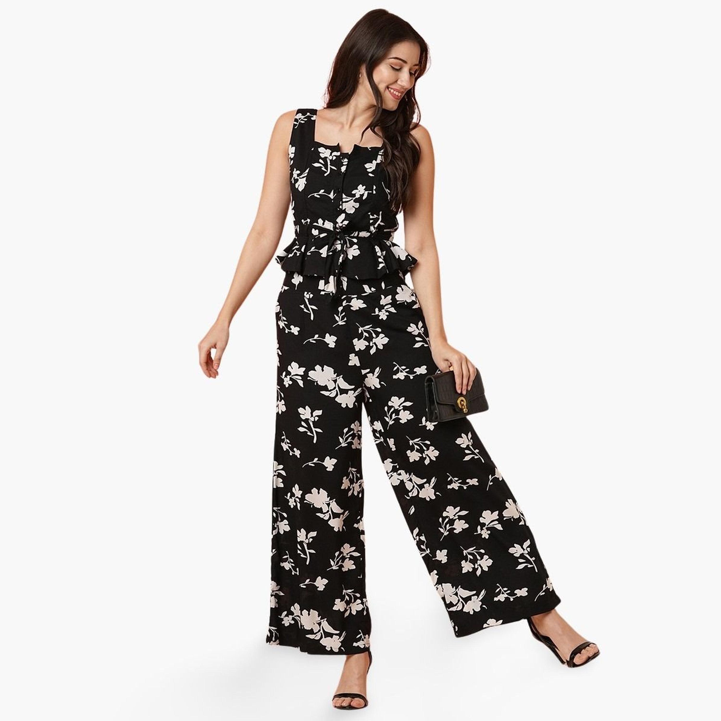 غلوبوص × ستايلي - بلوزة قصيرة ببلوم برباط على الخصر مع بنطال واسع-women-clothing-coordsets-image-1