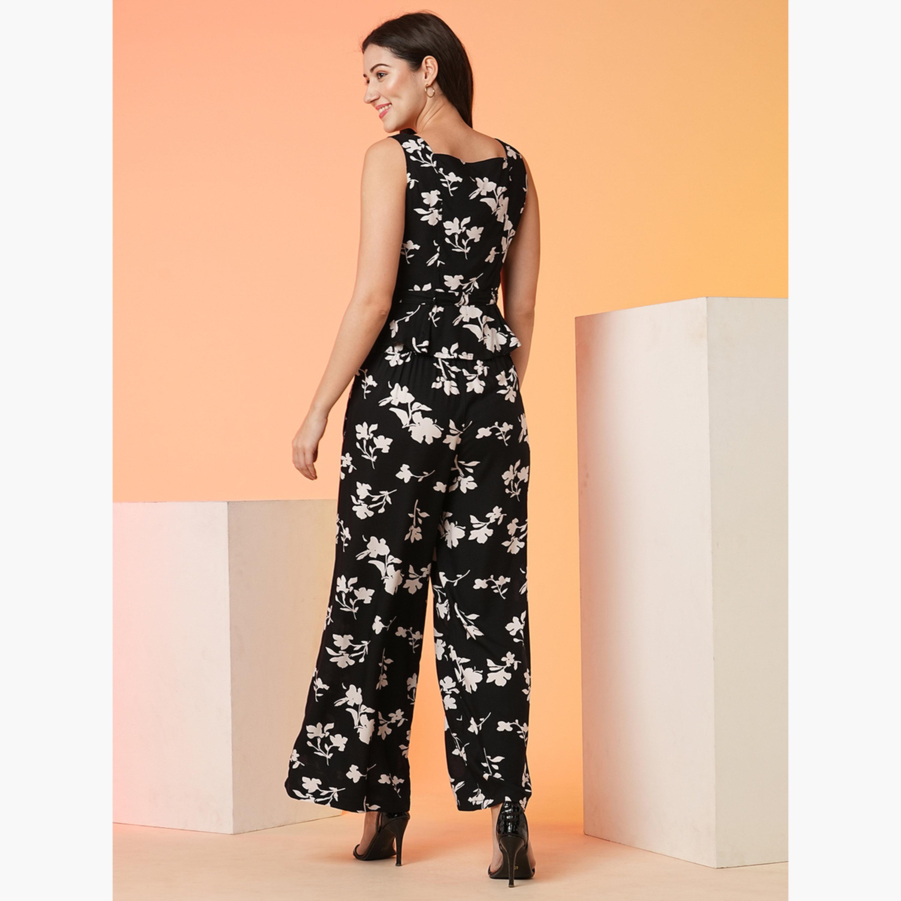 غلوبوص × ستايلي - بلوزة قصيرة ببلوم برباط على الخصر مع بنطال واسع-women-clothing-coordsets-image-3