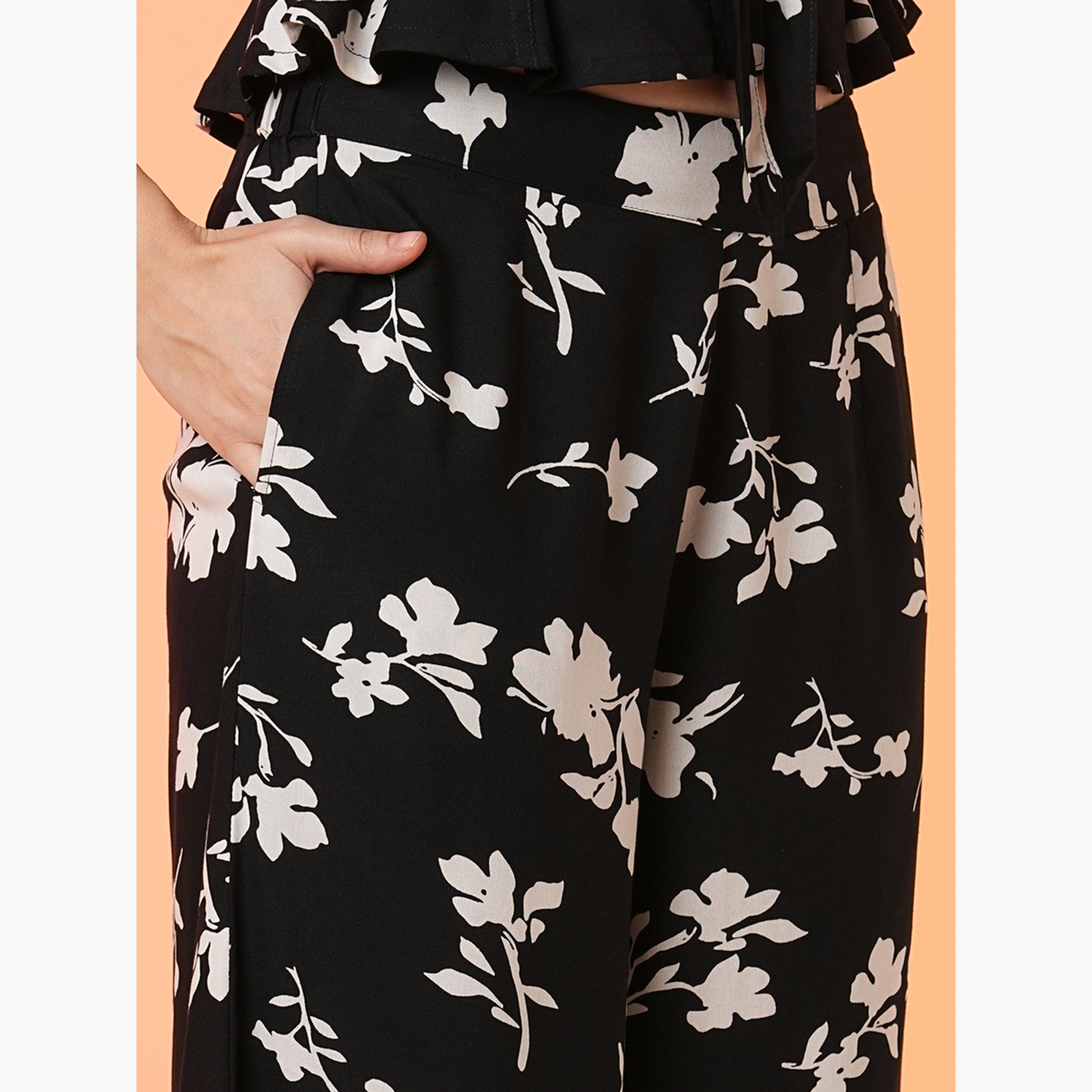 Globus X Styli Waist Tie-Up Peplum Crop Top and Palazzos Co-Ords-women-clothing-coordsets-image-5